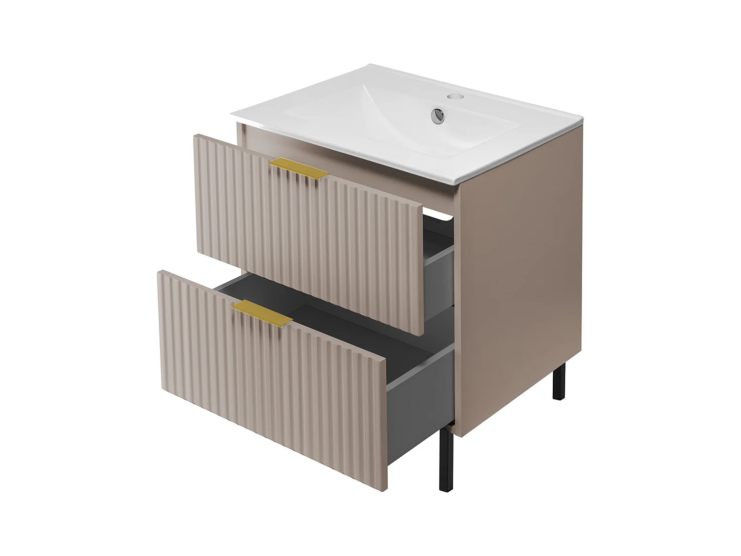 Mobile lavabo, Cashmere, 60 x 77 x 46 cm, maniglia oro, gambe nere, senza piano