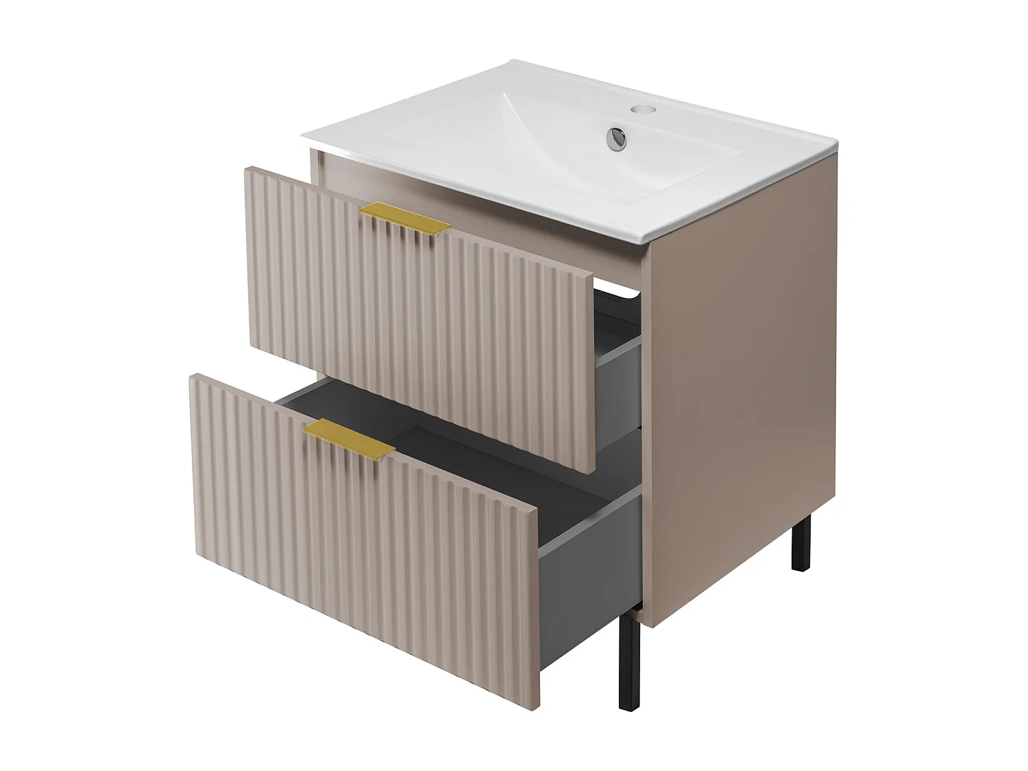 Szafka pod umywalkę, Kaszmir, 60 x 77 x 46 cm, uchwyt złoty, nogi czarne, bez blatu