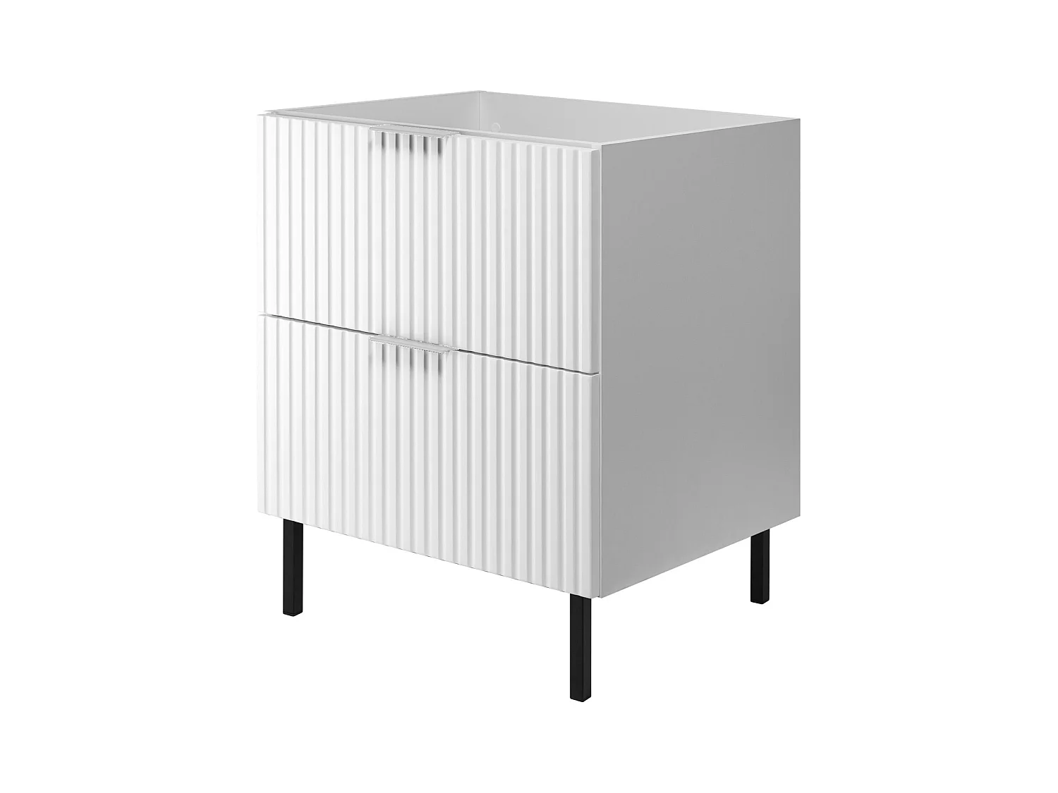 Waschbeckunterschrank, Weiß, 60 x 77 x 46 cm, silberner Griff, schwarze Beine, ohne Arbeitsplatte