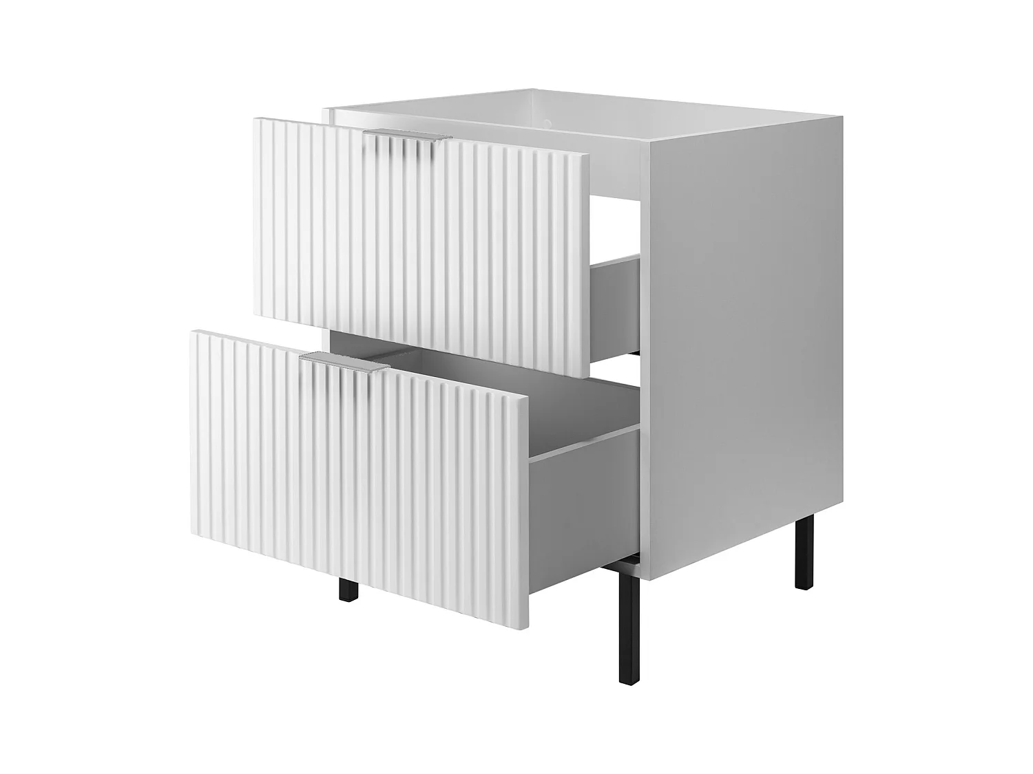 Waschbeckunterschrank, Weiß, 60 x 77 x 46 cm, silberner Griff, schwarze Beine, ohne Arbeitsplatte