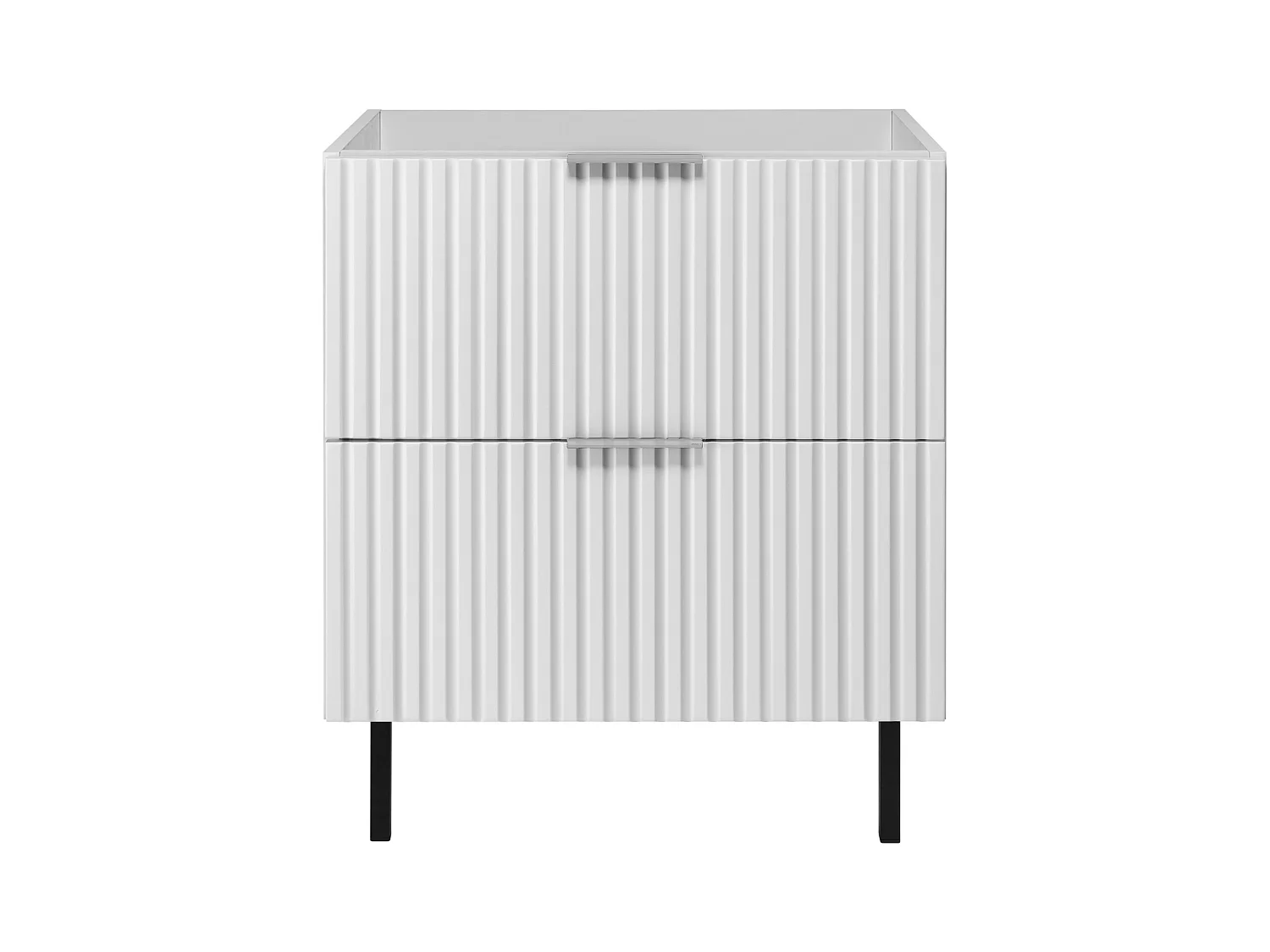 Waschbeckunterschrank, Weiß, 60 x 77 x 46 cm, silberner Griff, schwarze Beine, ohne Arbeitsplatte