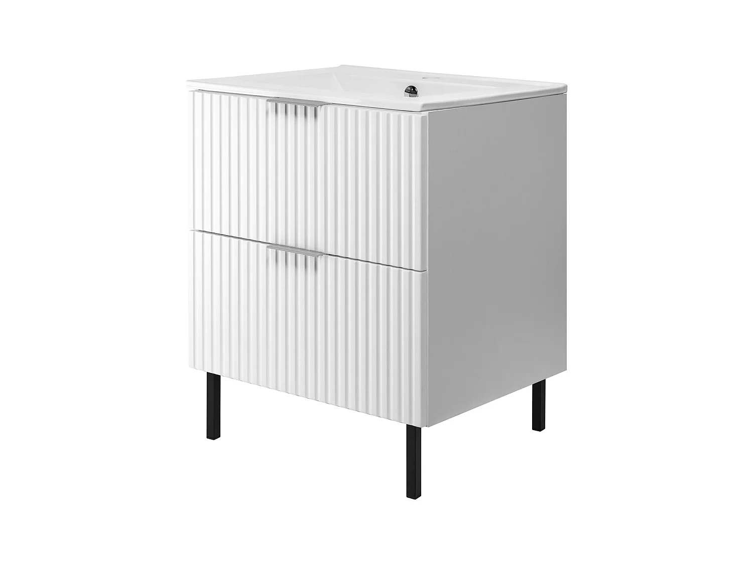 Waschbeckunterschrank, Weiß, 60 x 77 x 46 cm, silberner Griff, schwarze Beine, ohne Arbeitsplatte