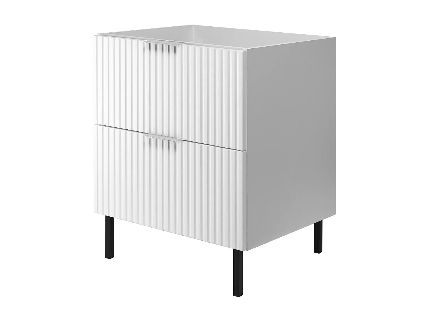 Meuble vasque, Blanc, 60 x 77 x 46 cm, poignée argentée, pieds noirs, sans plateau