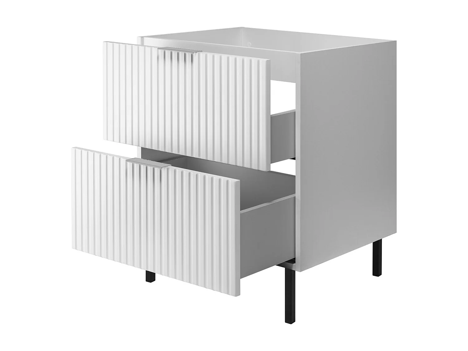 Meuble vasque, Blanc, 60 x 77 x 46 cm, poignée argentée, pieds noirs, sans plateau