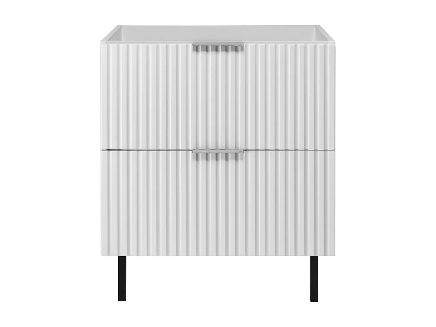 Meuble vasque, Blanc, 60 x 77 x 46 cm, poignée argentée, pieds noirs, sans plateau