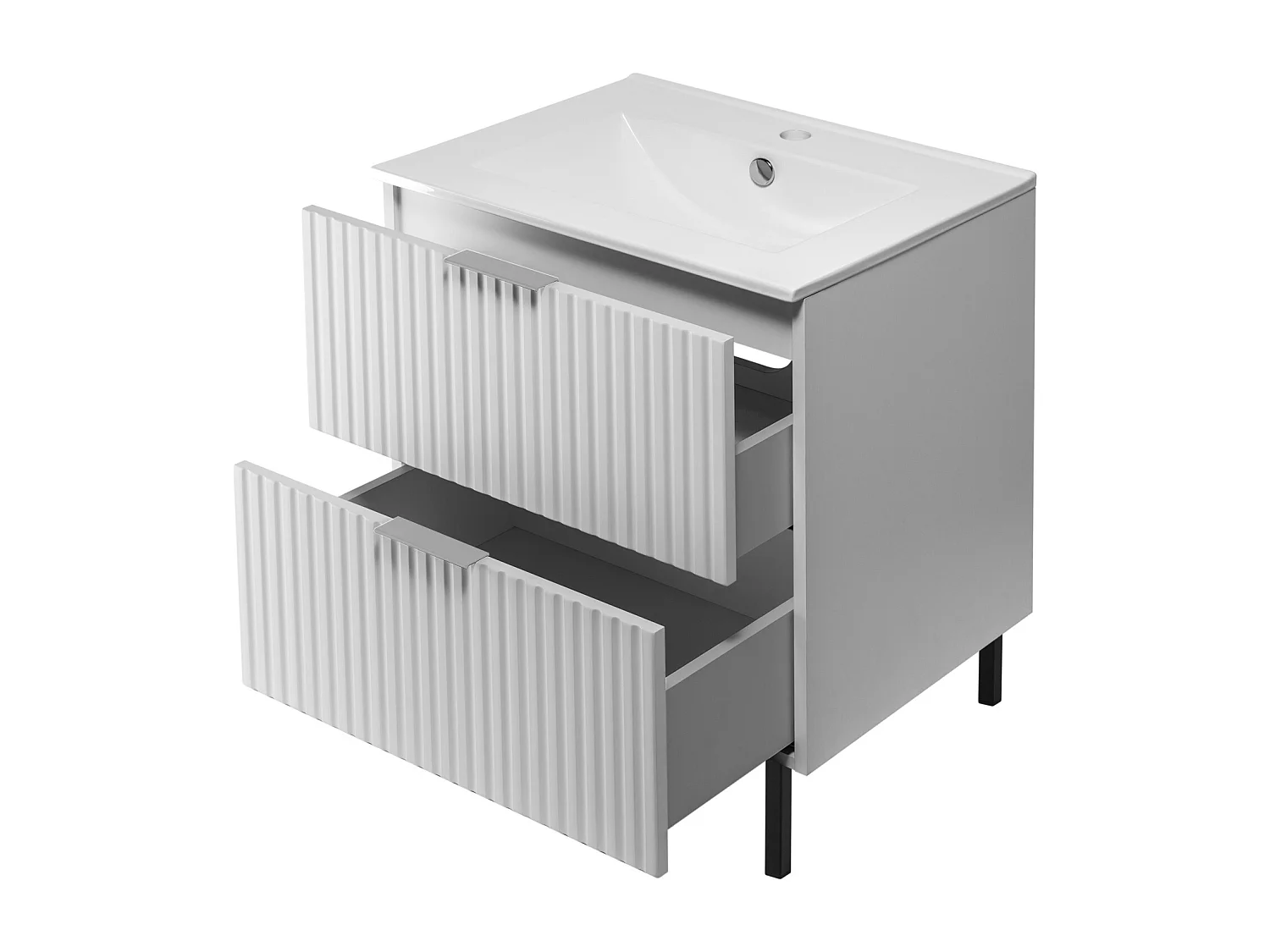 Szafka pod umywalkę, Biały, 60 x 77 x 46 cm, uchwyt srebrny, nogi czarne, bez blatu