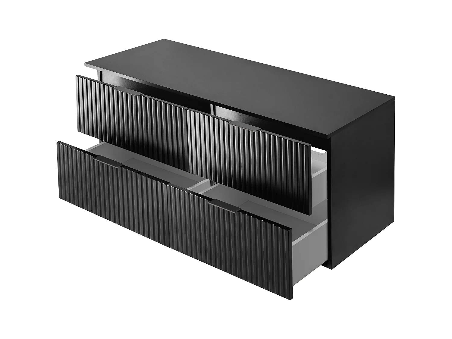 Meuble vasque, Noir, 120 (2 x 60) x 57 x 46 cm, poignée noire + Plan de travail