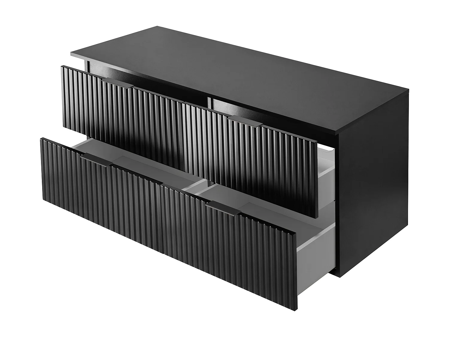 Meuble vasque, Noir, 120 (2 x 60) x 57 x 46 cm, poignée noire + Plan de travail