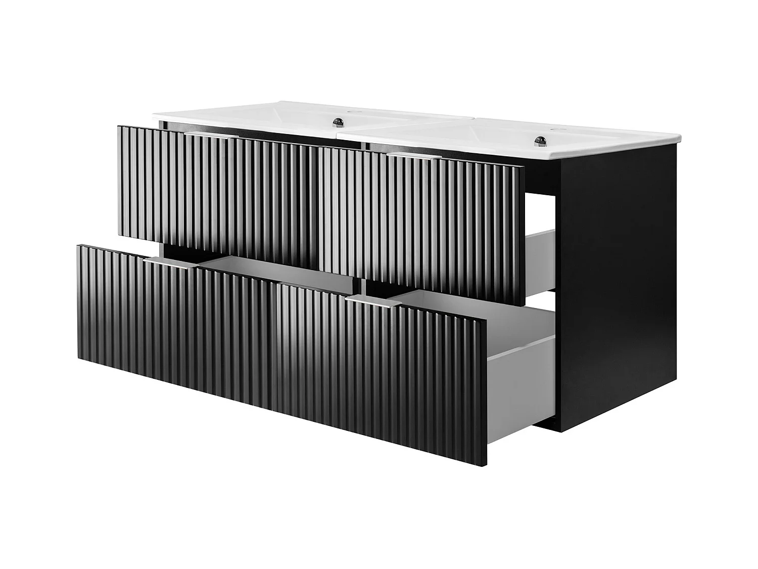 Meuble vasque, Noir, 120 (2 x 60) x 57 x 46 cm, poignée argentée, sans plateau