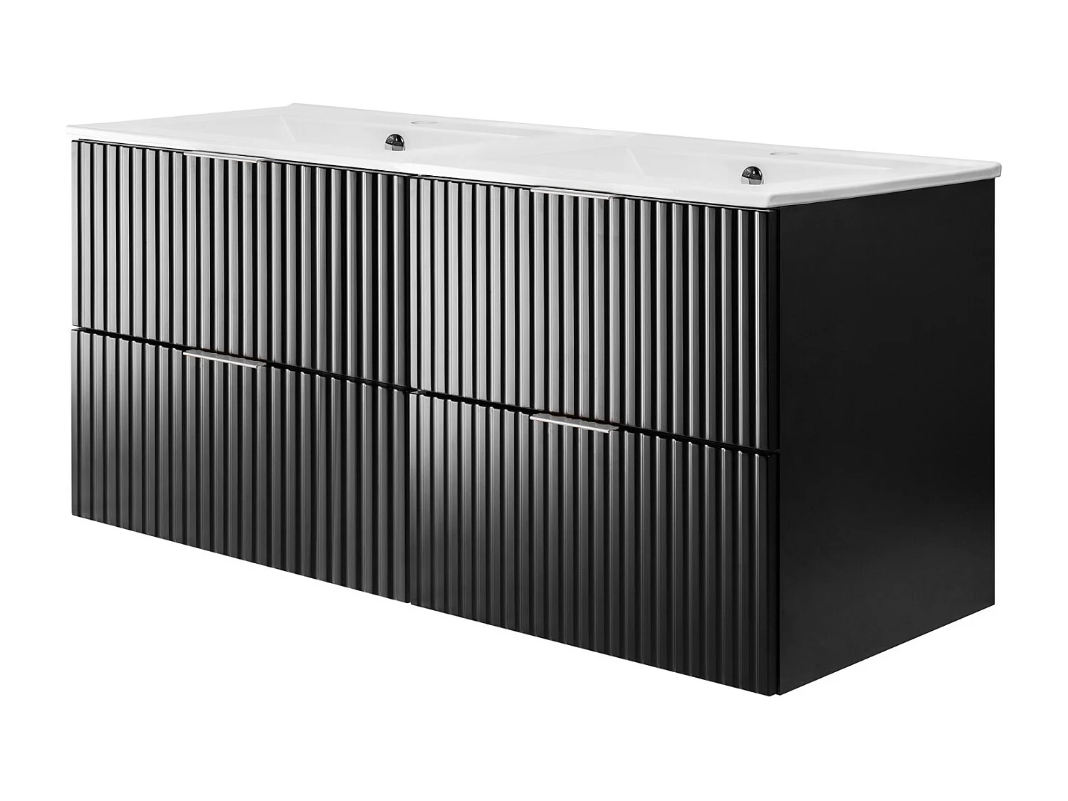 Meuble vasque, Noir, 120 (2 x 60) x 57 x 46 cm, poignée argentée, sans plateau