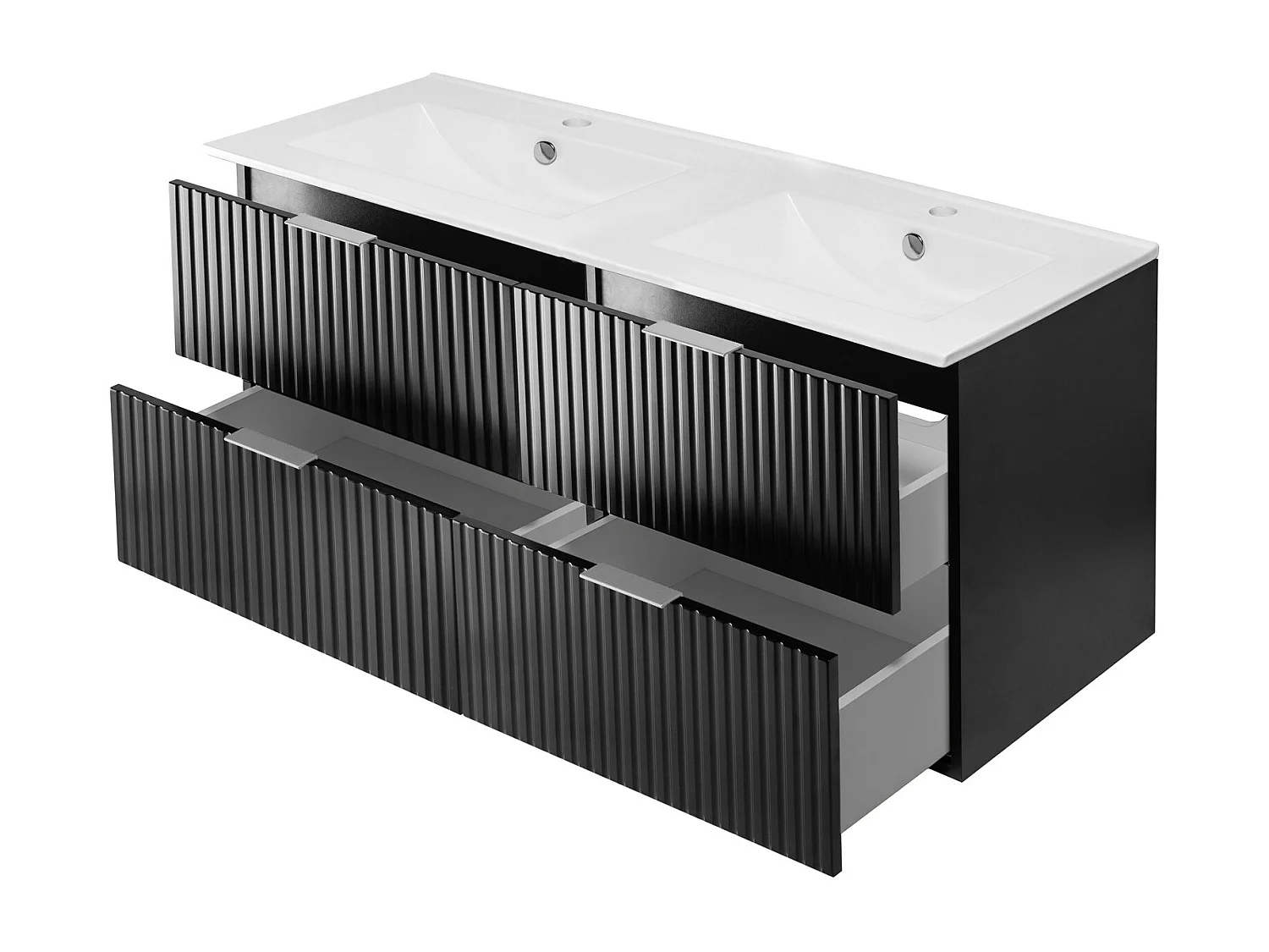 Meuble vasque, Noir, 120 (2 x 60) x 57 x 46 cm, poignée argentée, sans plateau