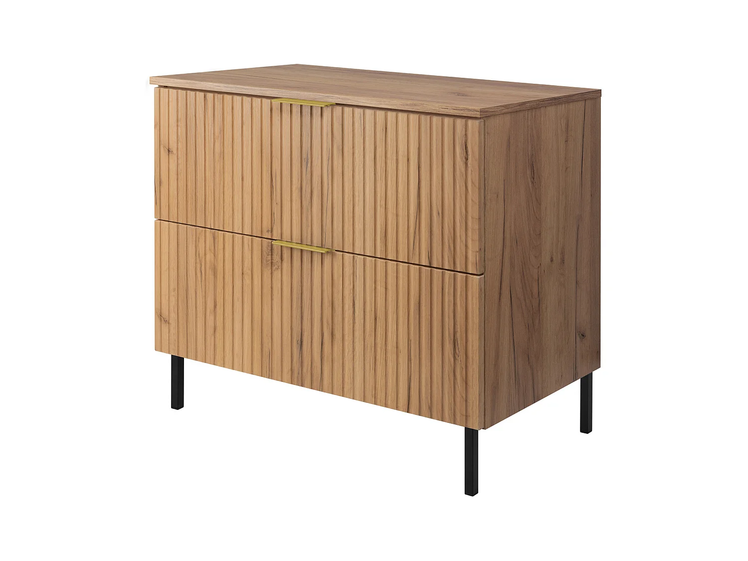 Meuble vasque, Chêne Craft, 80 x 77 x 46 cm, poignée dorée, pieds noirs + Plan de travail