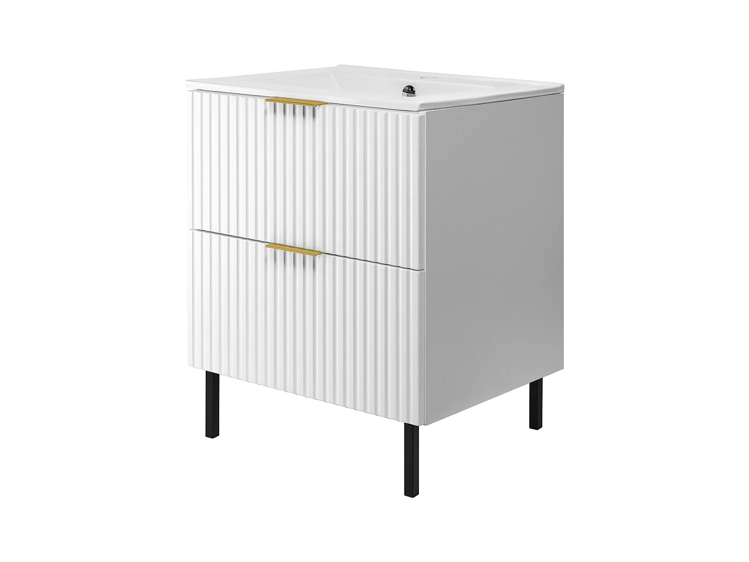 Wastafelmeubel, Wit, 60 x 77 x 46 cm, gouden handgreep, Zwarte poten, zonder blad