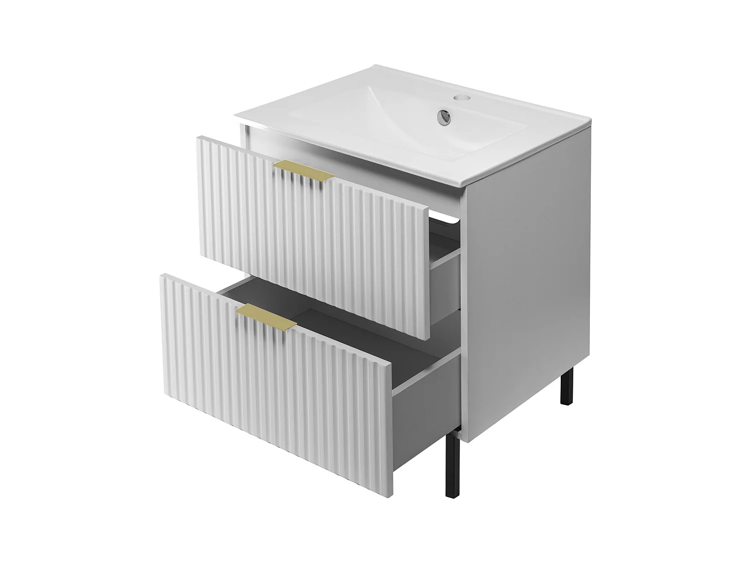 Wastafelmeubel, Wit, 60 x 77 x 46 cm, gouden handgreep, Zwarte poten, zonder blad
