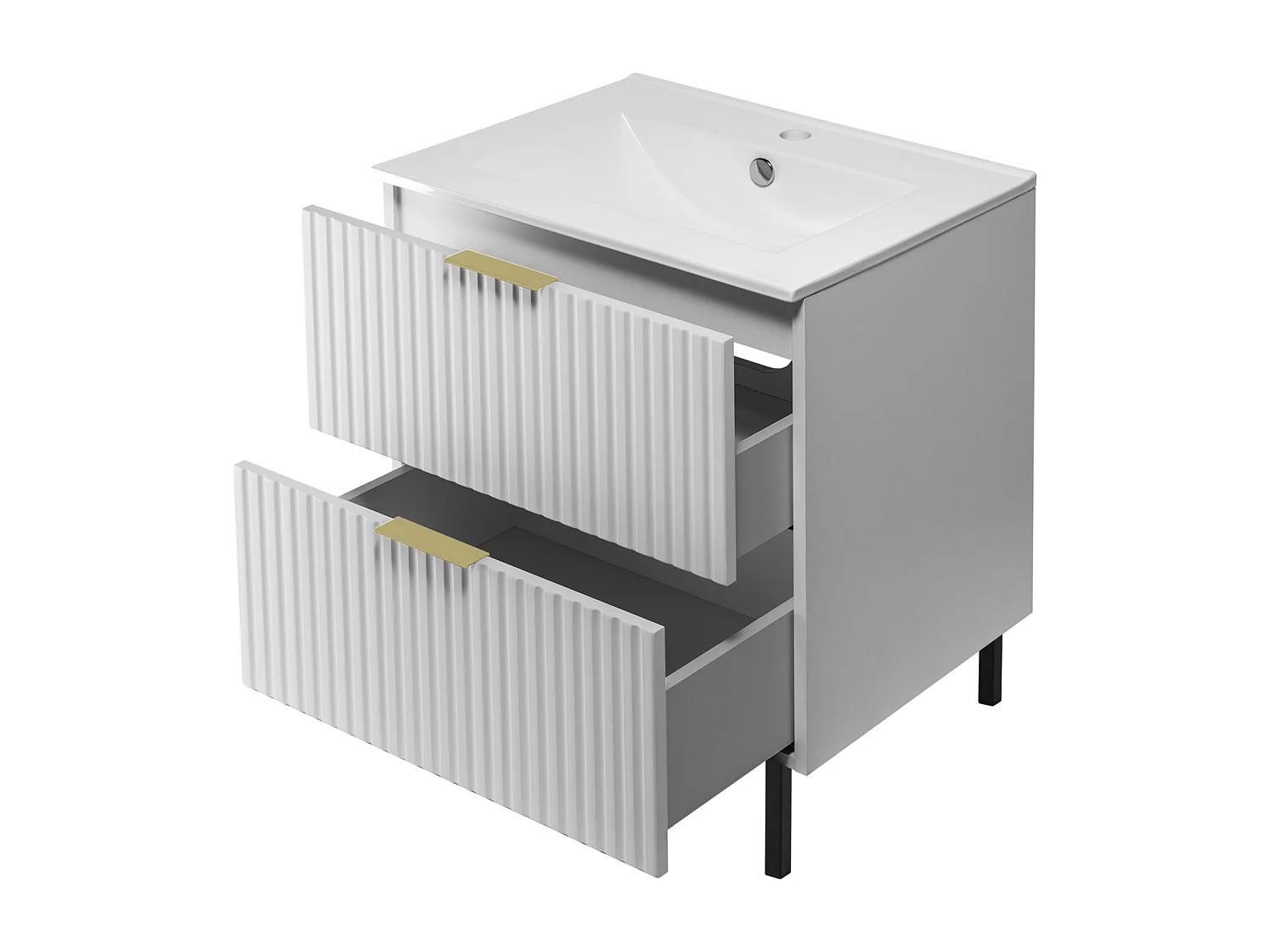 Meuble vasque, Blanc, 60 x 77 x 46 cm, poignée dorée, pieds noirs, sans plateau