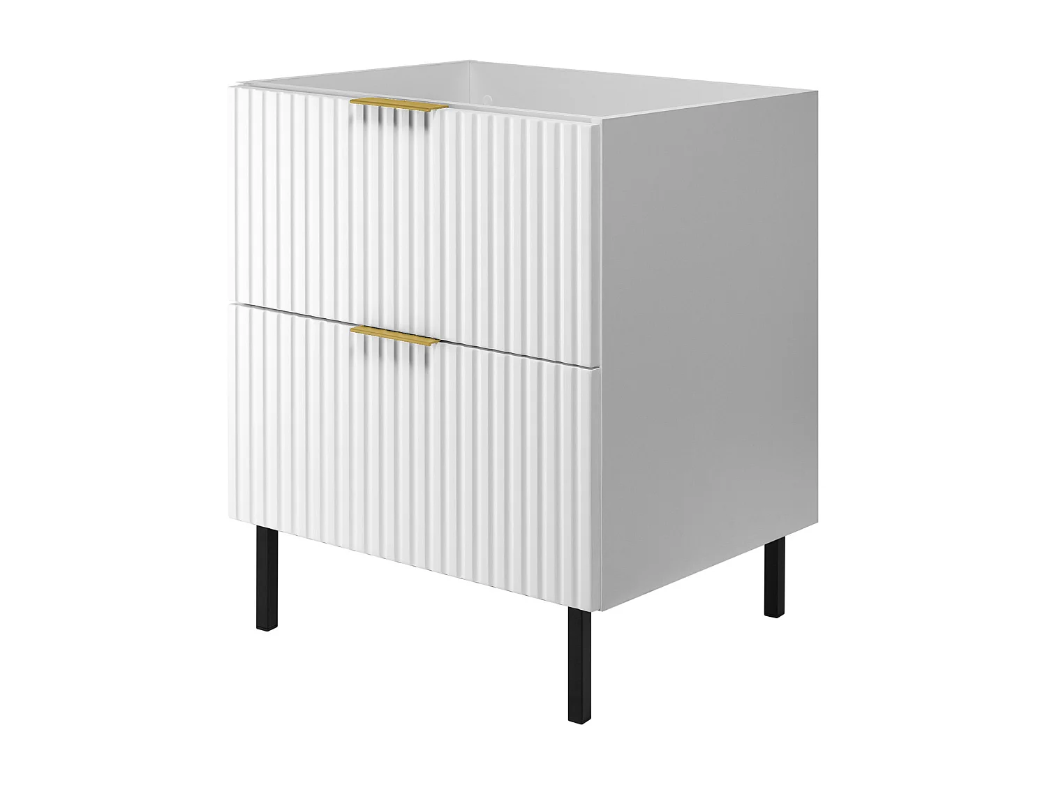 Meuble vasque, Blanc, 60 x 77 x 46 cm, poignée dorée, pieds noirs, sans plateau