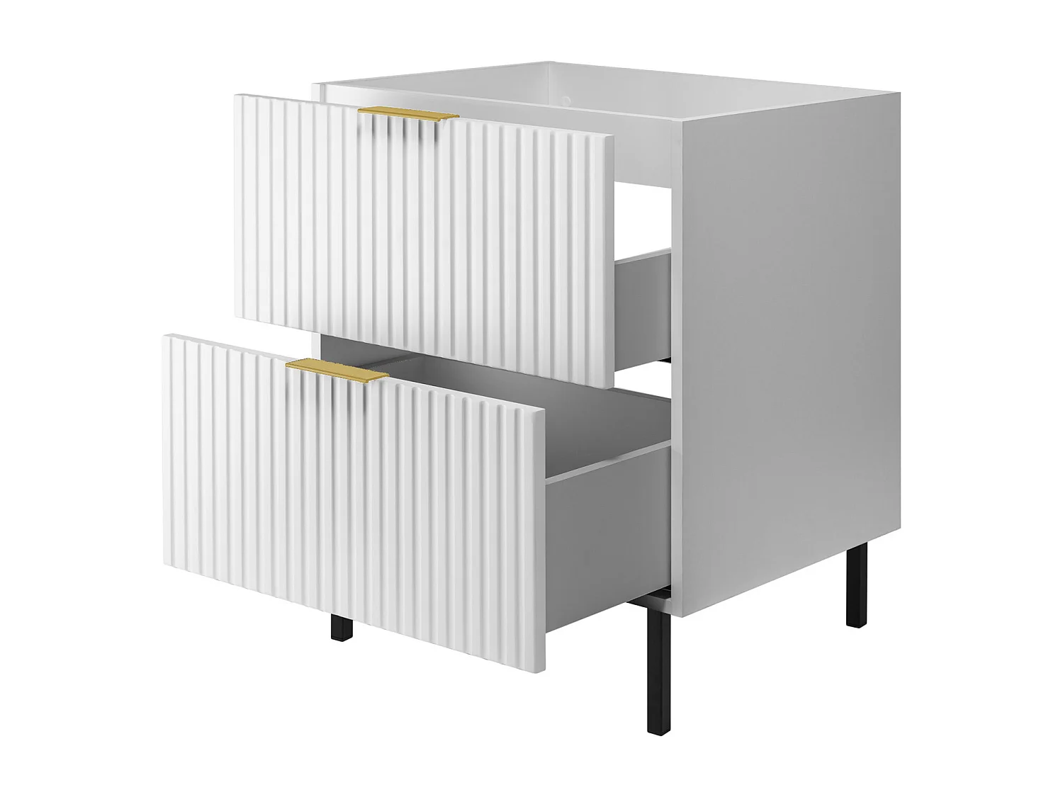 Meuble vasque, Blanc, 60 x 77 x 46 cm, poignée dorée, pieds noirs, sans plateau