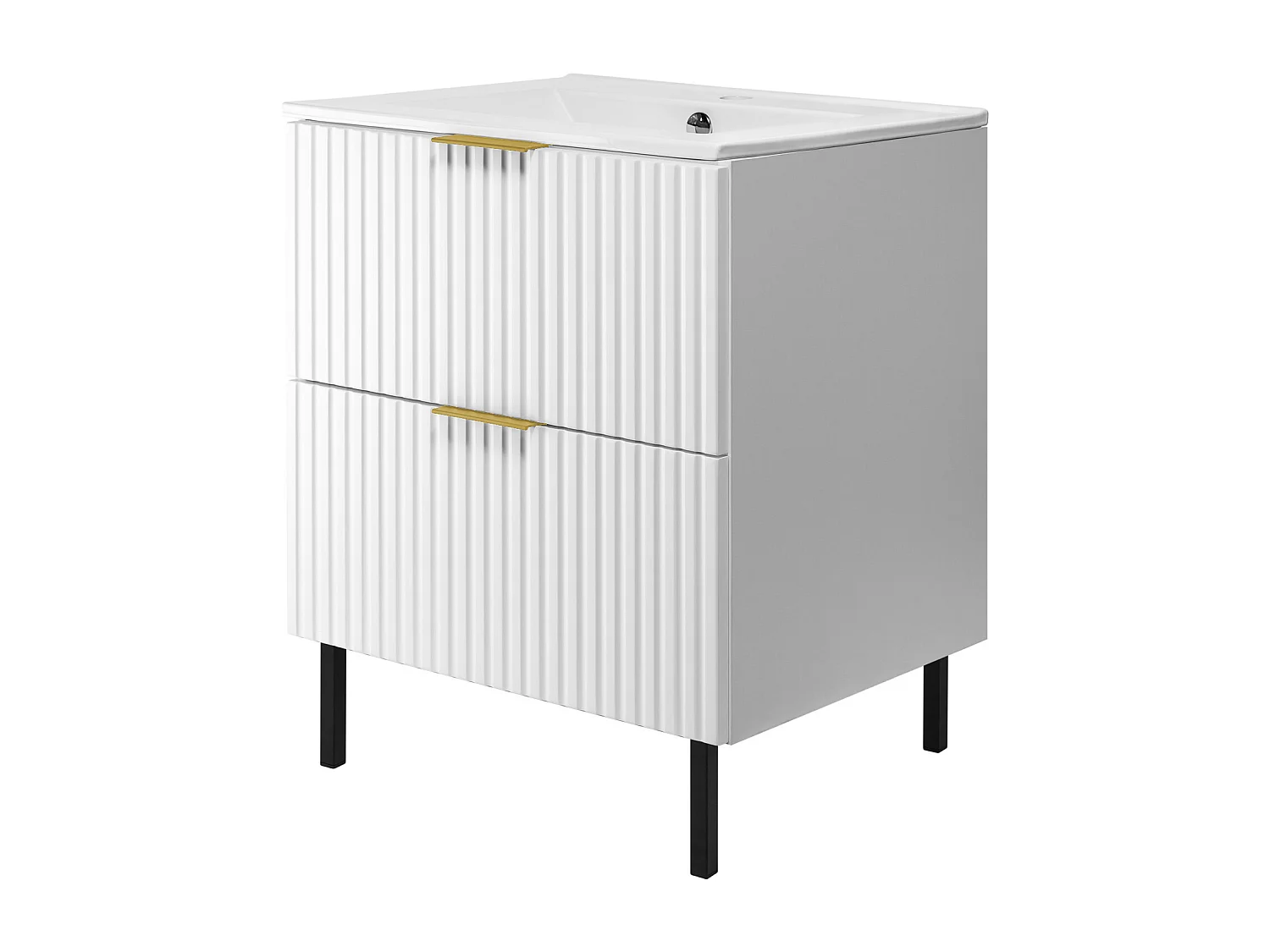 Meuble vasque, Blanc, 60 x 77 x 46 cm, poignée dorée, pieds noirs, sans plateau