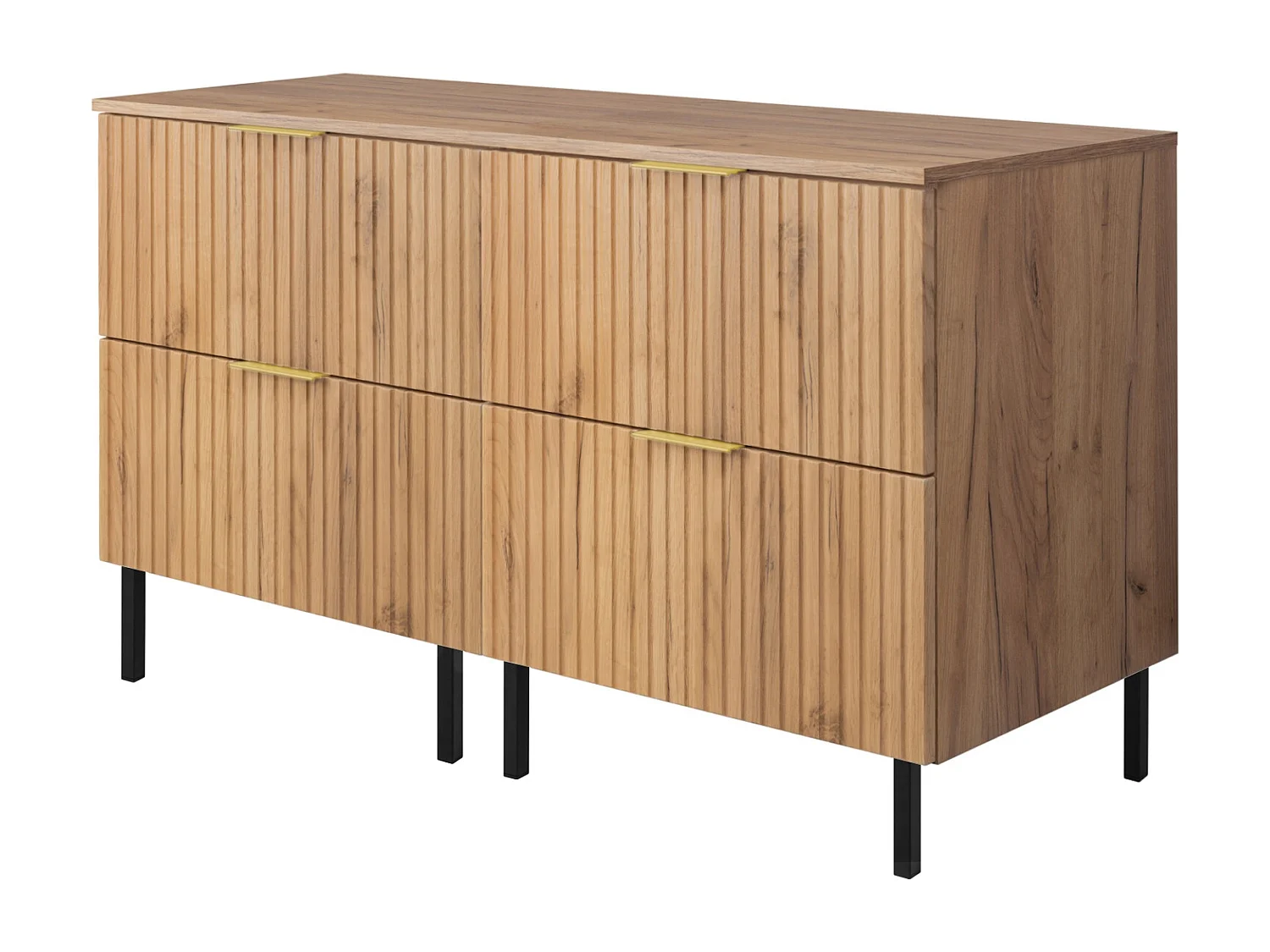 Meuble vasque, Chêne Craft, 120 (2 x 60) x 77 x 46 cm, poignée dorée, pieds noirs + Plan de travail