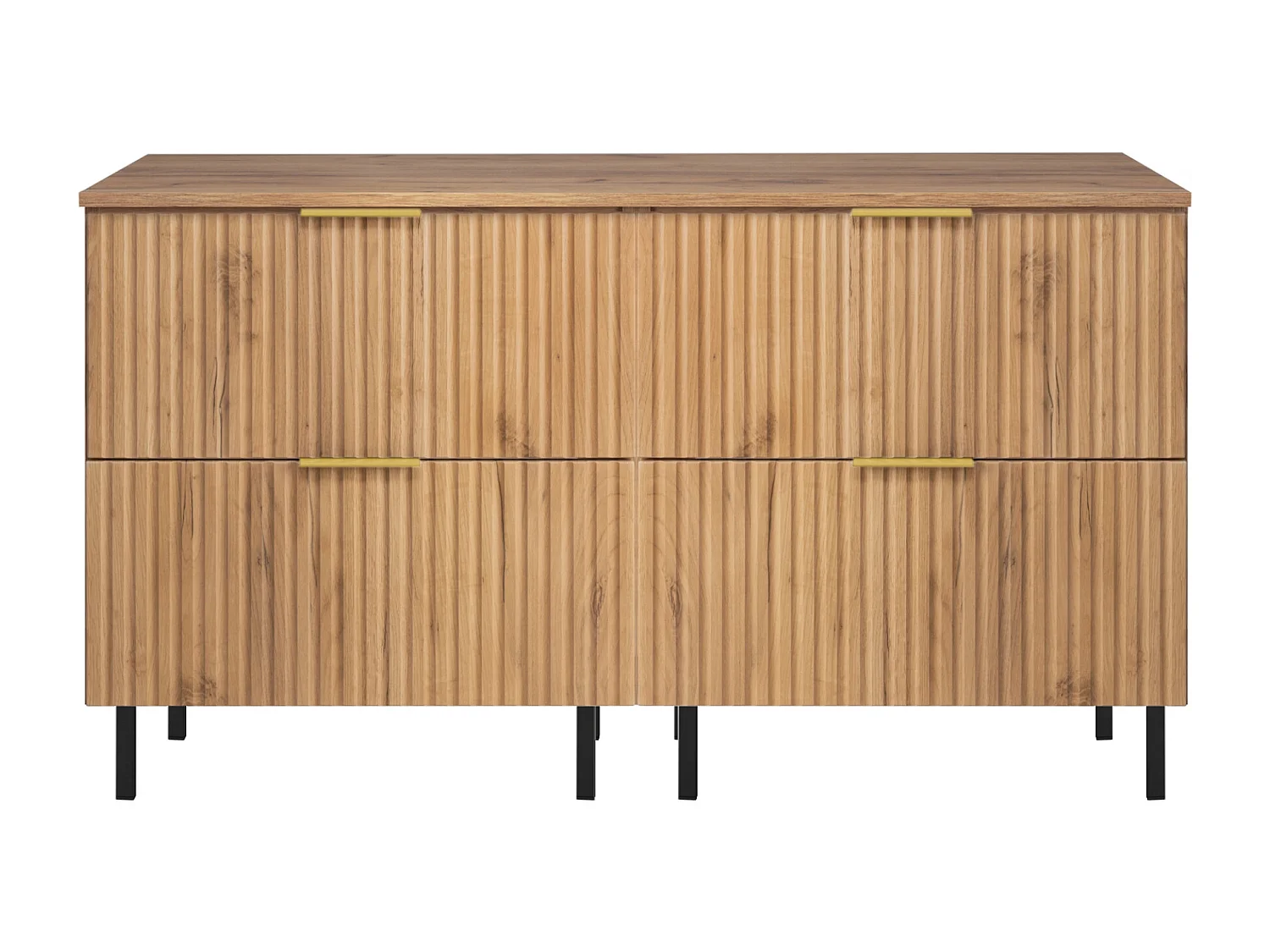 Meuble vasque, Chêne Craft, 120 (2 x 60) x 77 x 46 cm, poignée dorée, pieds noirs + Plan de travail