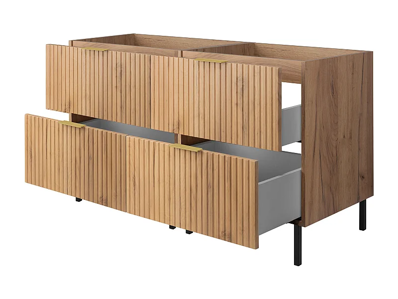 Waschbeckunterschrank, Eiche Craft, 120 (2 x 60) x 77 x 46 cm, goldener Griff, schwarze Beine, ohne Arbeitsplatte