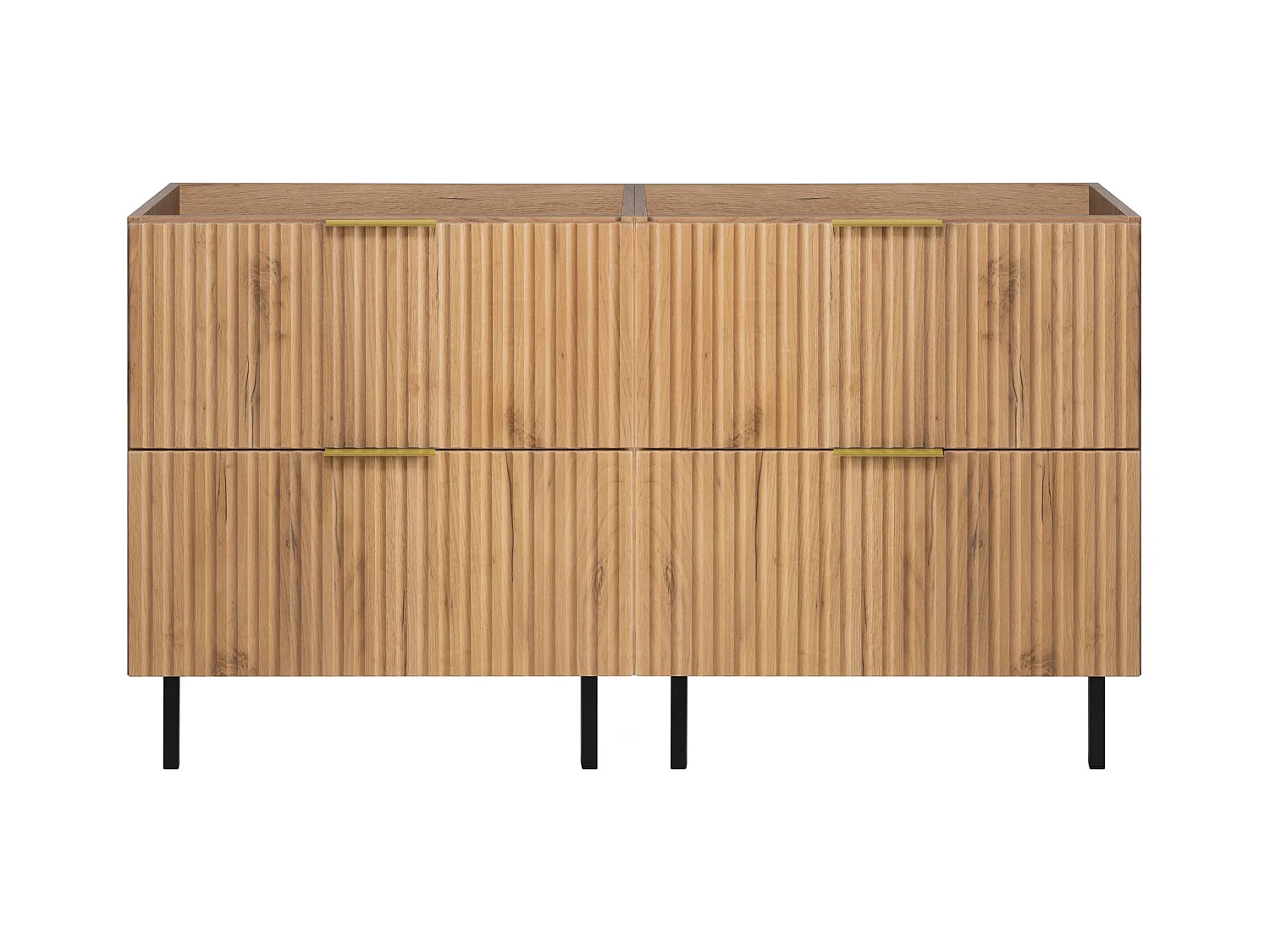 Meuble vasque, Chêne Craft, 120 (2 x 60) x 77 x 46 cm, poignée dorée, pieds noirs, sans plateau