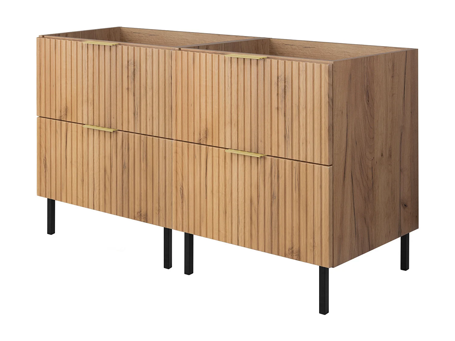 Meuble vasque, Chêne Craft, 120 (2 x 60) x 77 x 46 cm, poignée dorée, pieds noirs, sans plateau
