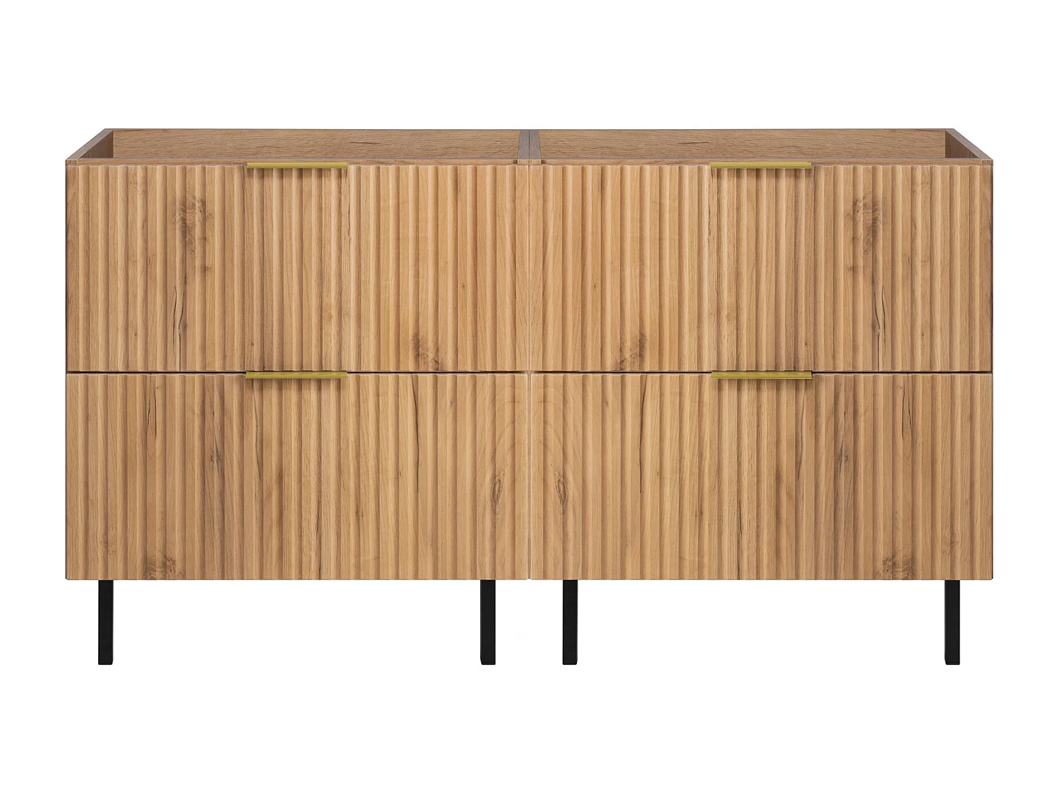Meuble vasque, Chêne Craft, 120 (2 x 60) x 77 x 46 cm, poignée dorée, pieds noirs, sans plateau