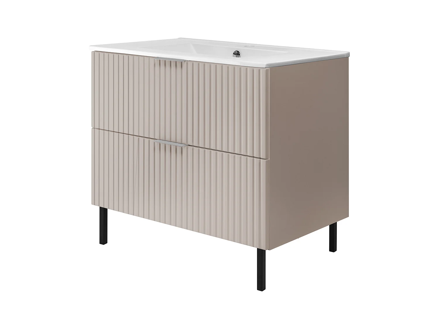 Meuble vasque, Cachemire, 80 x 77 x 46 cm, poignée argentée, pieds noirs, sans plateau