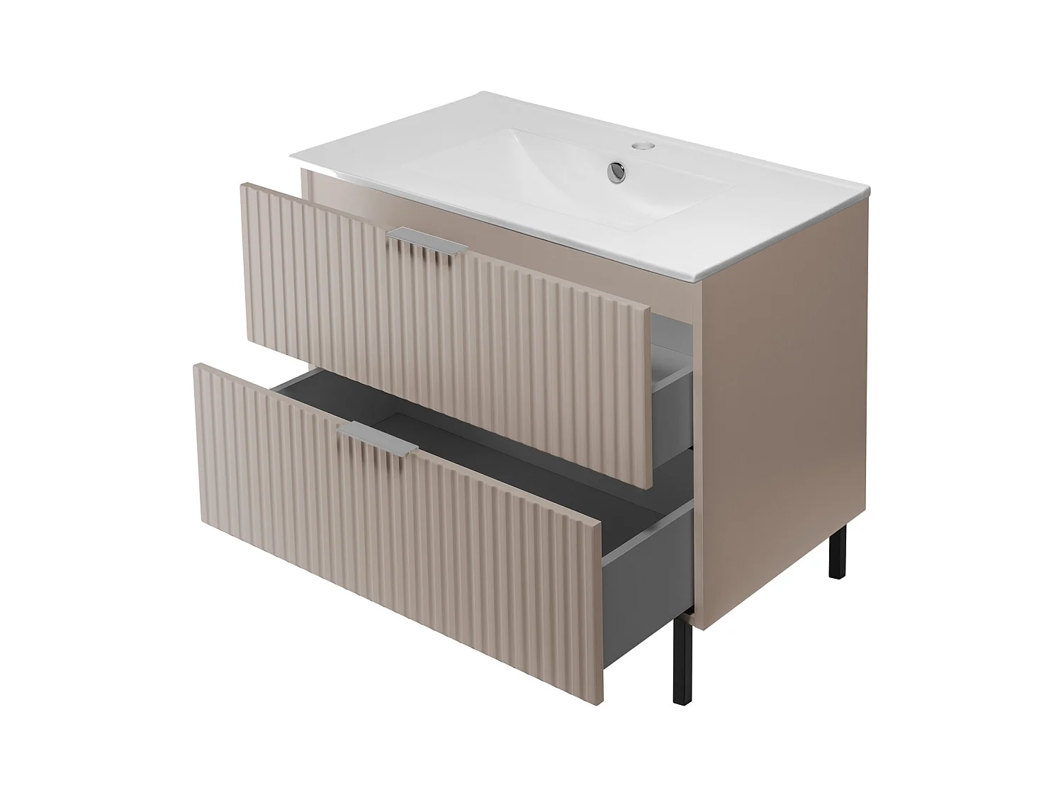 Meuble vasque, Cachemire, 80 x 77 x 46 cm, poignée argentée, pieds noirs, sans plateau