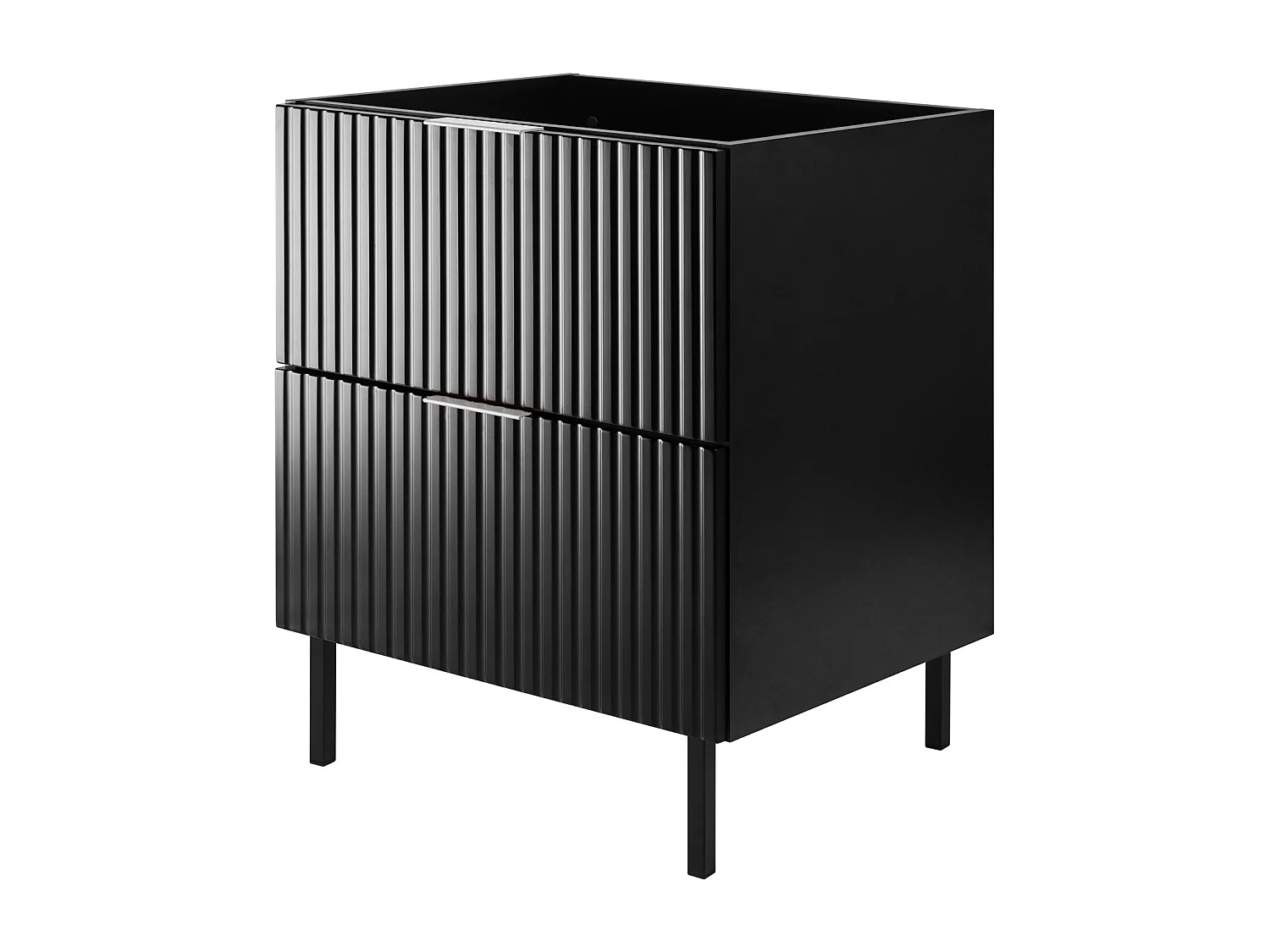 Móvel de lavatório, Preto, 60 x 77 x 46 cm, puxador prateado, pés pretos, sem bancada