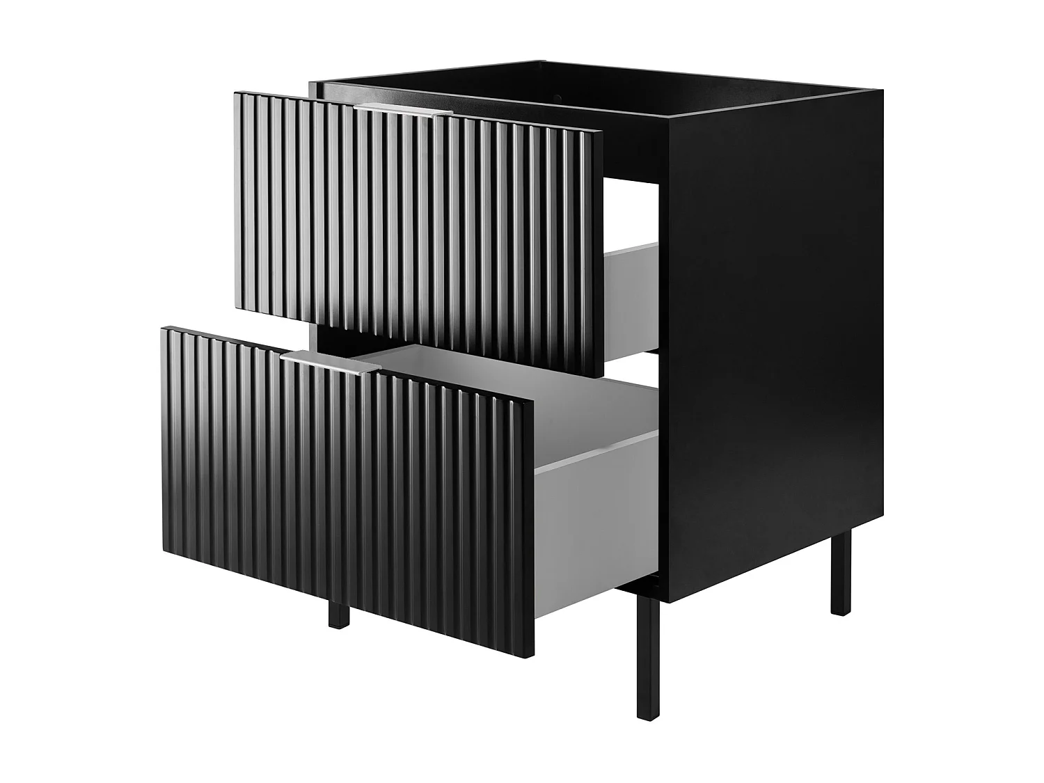 Meuble vasque, Noir, 60 x 77 x 46 cm, poignée argentée, pieds noirs, sans plateau