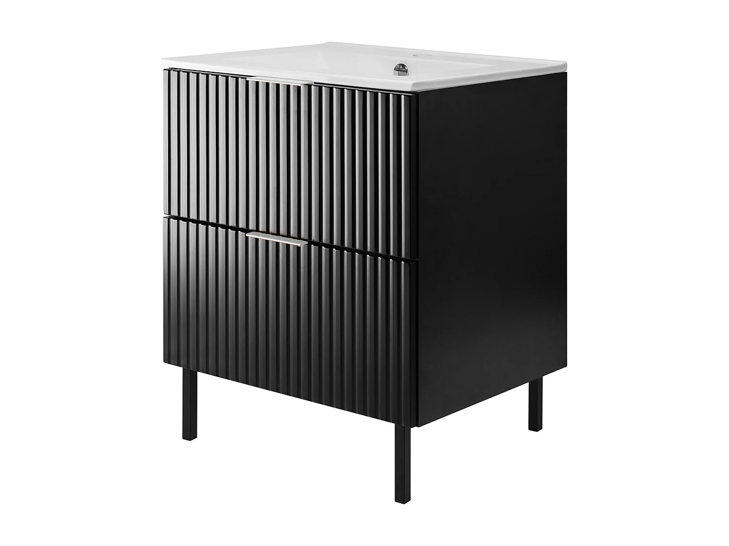 Meuble vasque, Noir, 60 x 77 x 46 cm, poignée argentée, pieds noirs, sans plateau