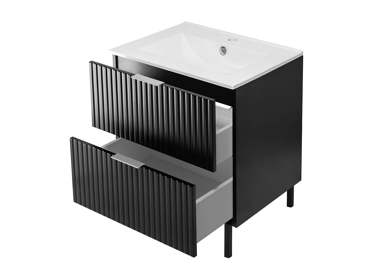 Meuble vasque, Noir, 60 x 77 x 46 cm, poignée argentée, pieds noirs, sans plateau