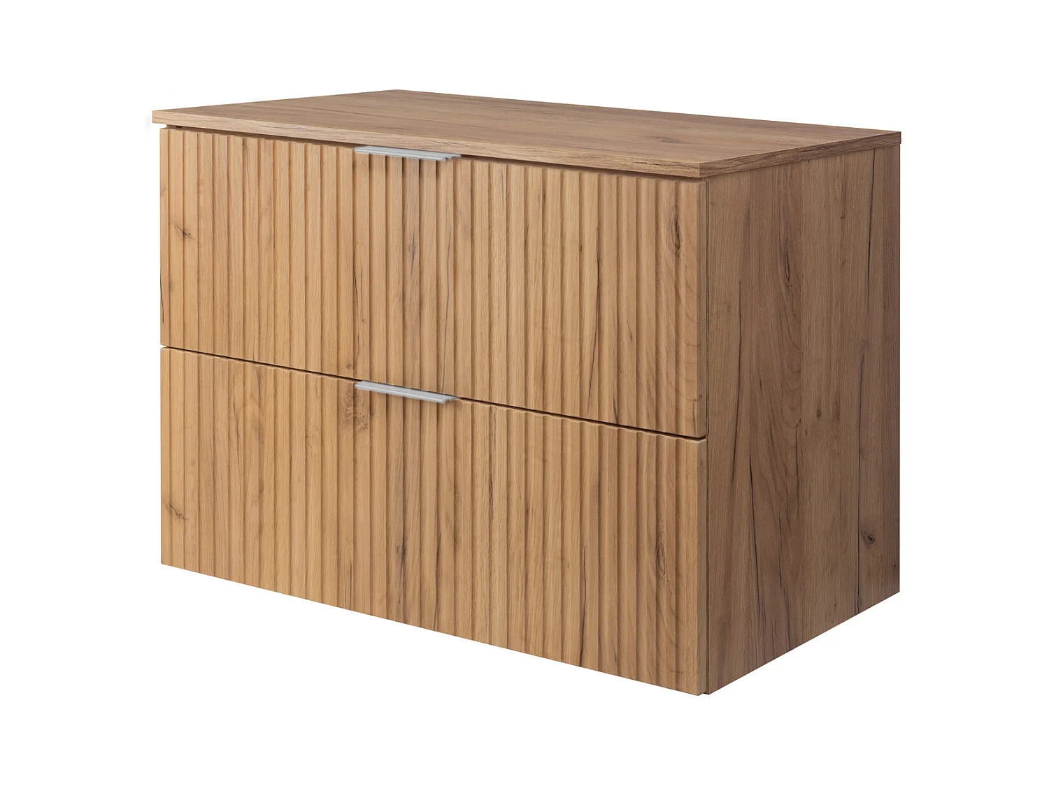 Waschbeckunterschrank, Eiche Craft, 80 x 57 x 46 cm, silberner Griff + Arbeitsplatte