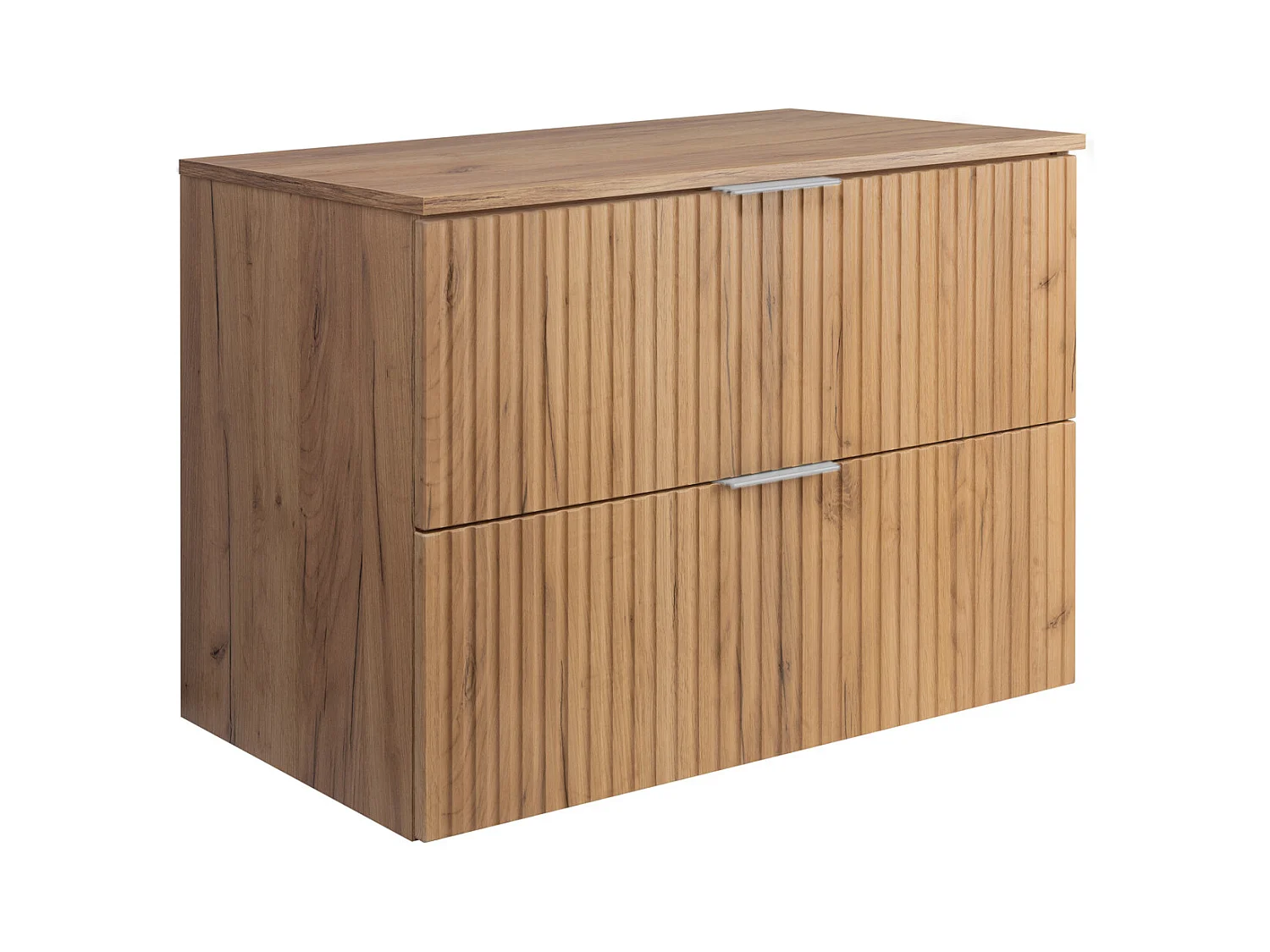 Waschbeckunterschrank, Eiche Craft, 80 x 57 x 46 cm, silberner Griff + Arbeitsplatte