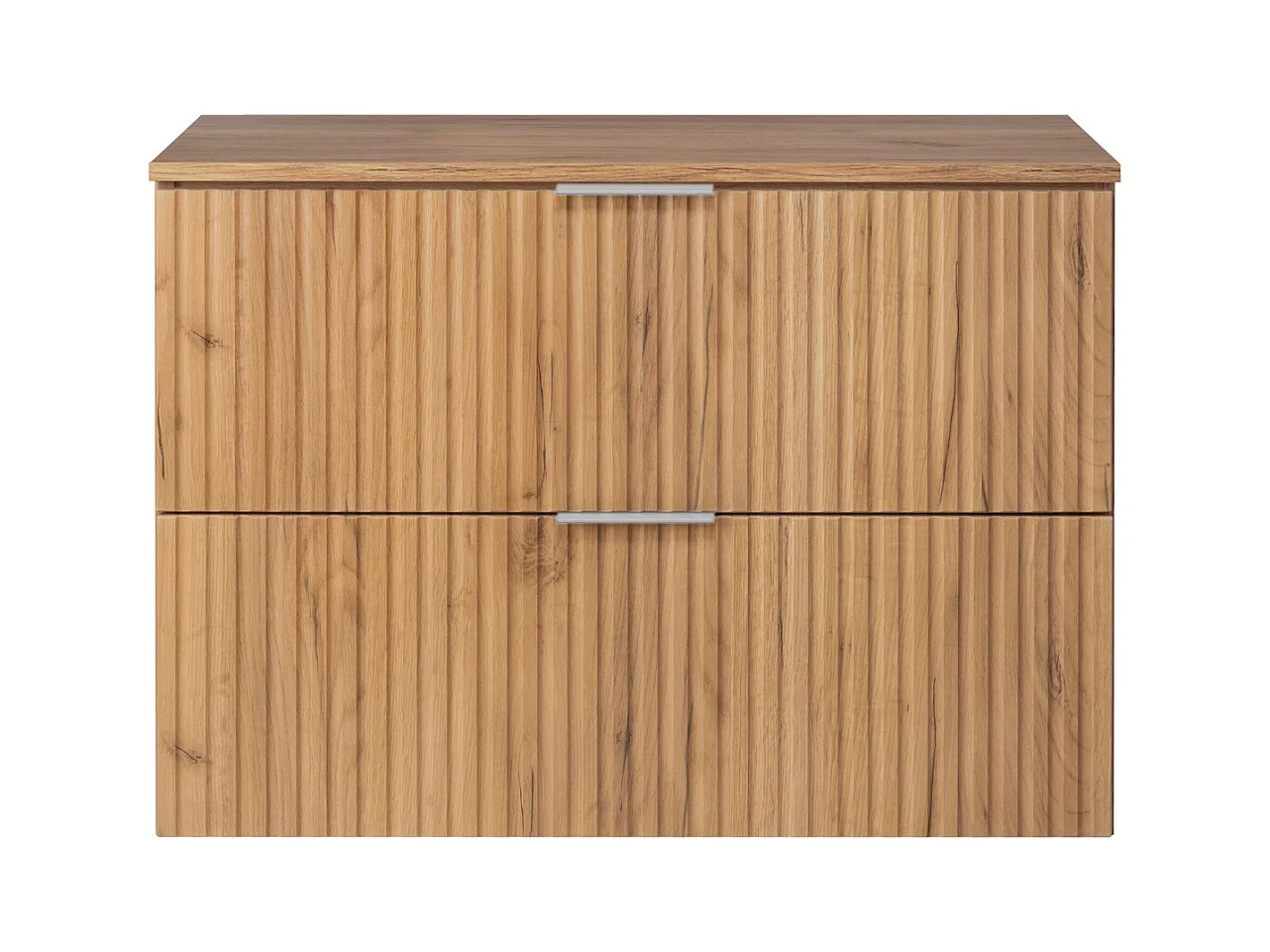 Waschbeckunterschrank, Eiche Craft, 80 x 57 x 46 cm, silberner Griff + Arbeitsplatte