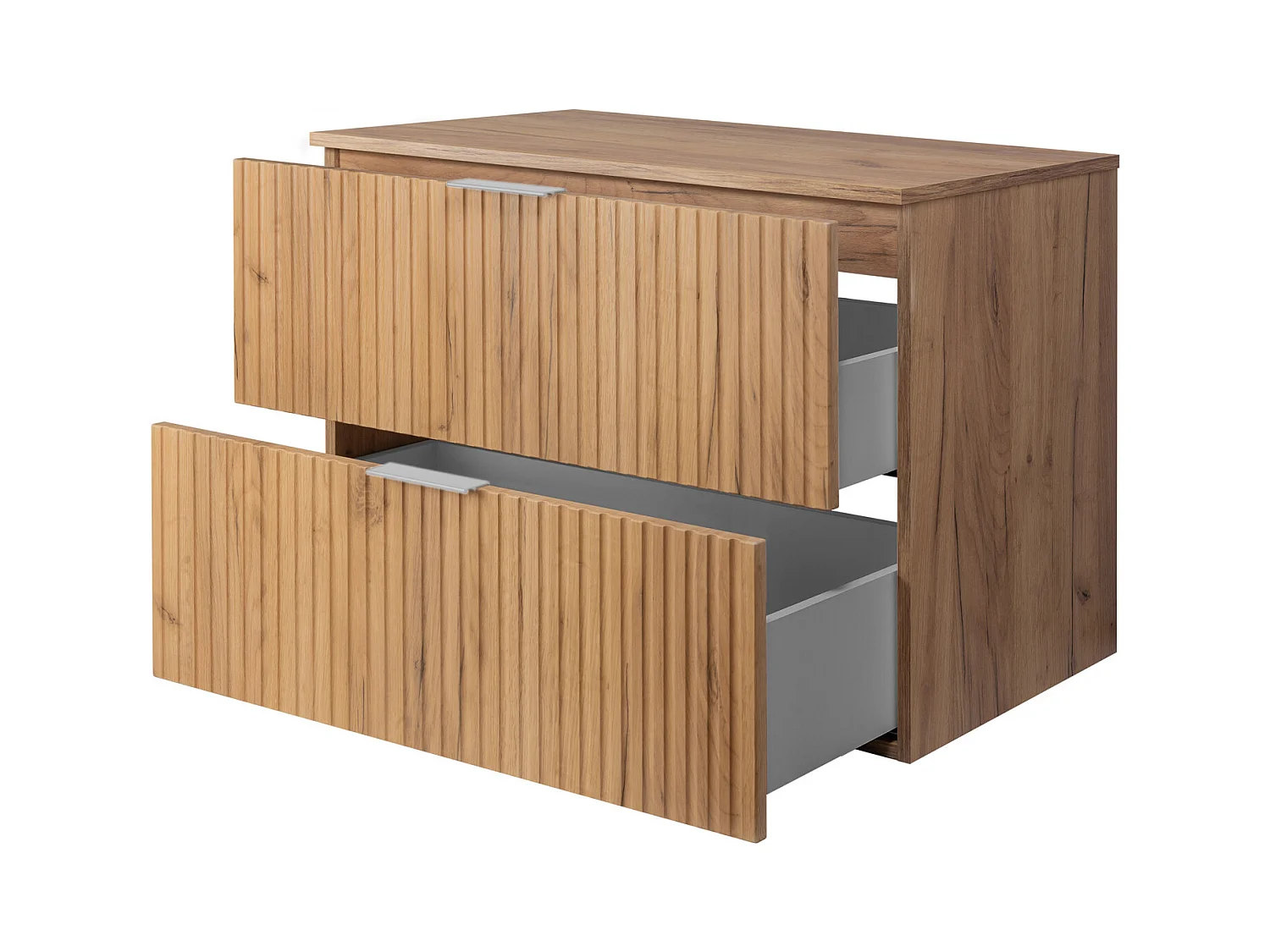 Waschbeckunterschrank, Eiche Craft, 80 x 57 x 46 cm, silberner Griff + Arbeitsplatte