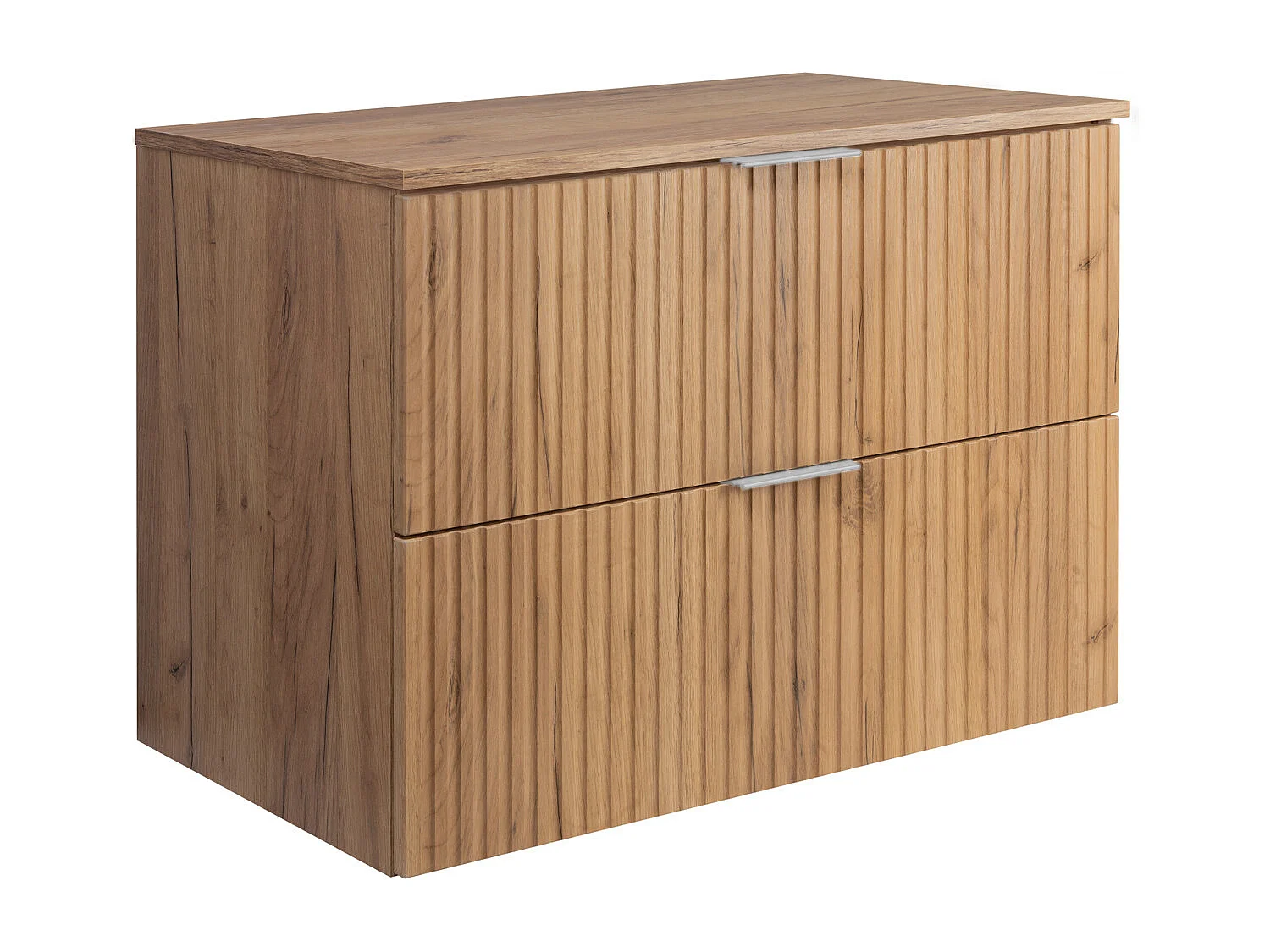 Meuble vasque, Chêne Craft, 80 x 57 x 46 cm, poignée argentée + Plan de travail