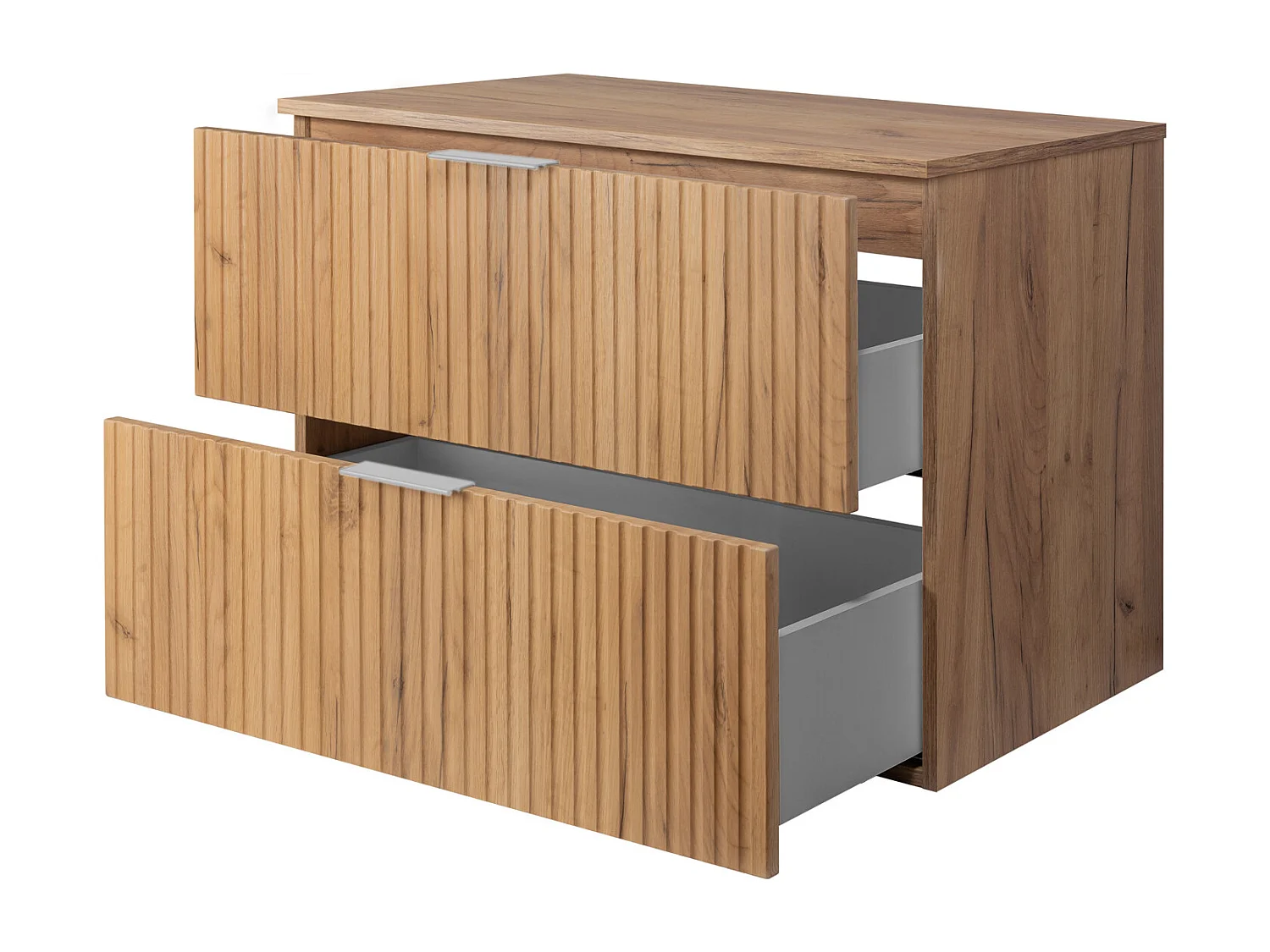 Meuble vasque, Chêne Craft, 80 x 57 x 46 cm, poignée argentée + Plan de travail