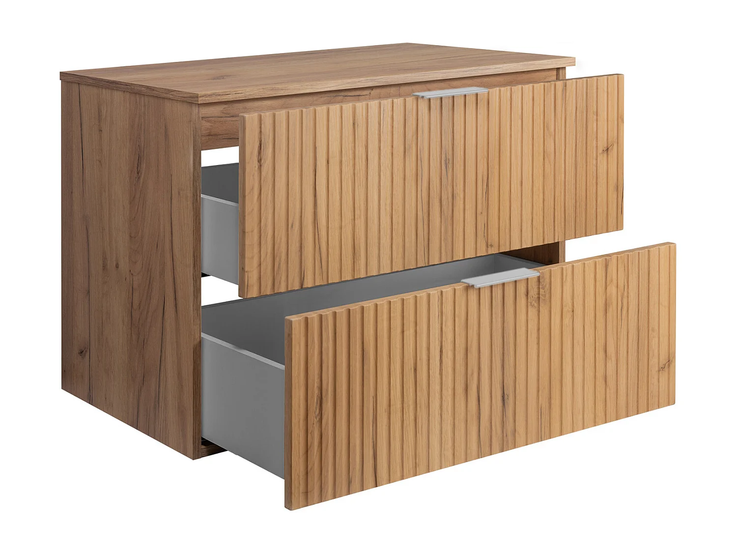 Meuble vasque, Chêne Craft, 80 x 57 x 46 cm, poignée argentée + Plan de travail