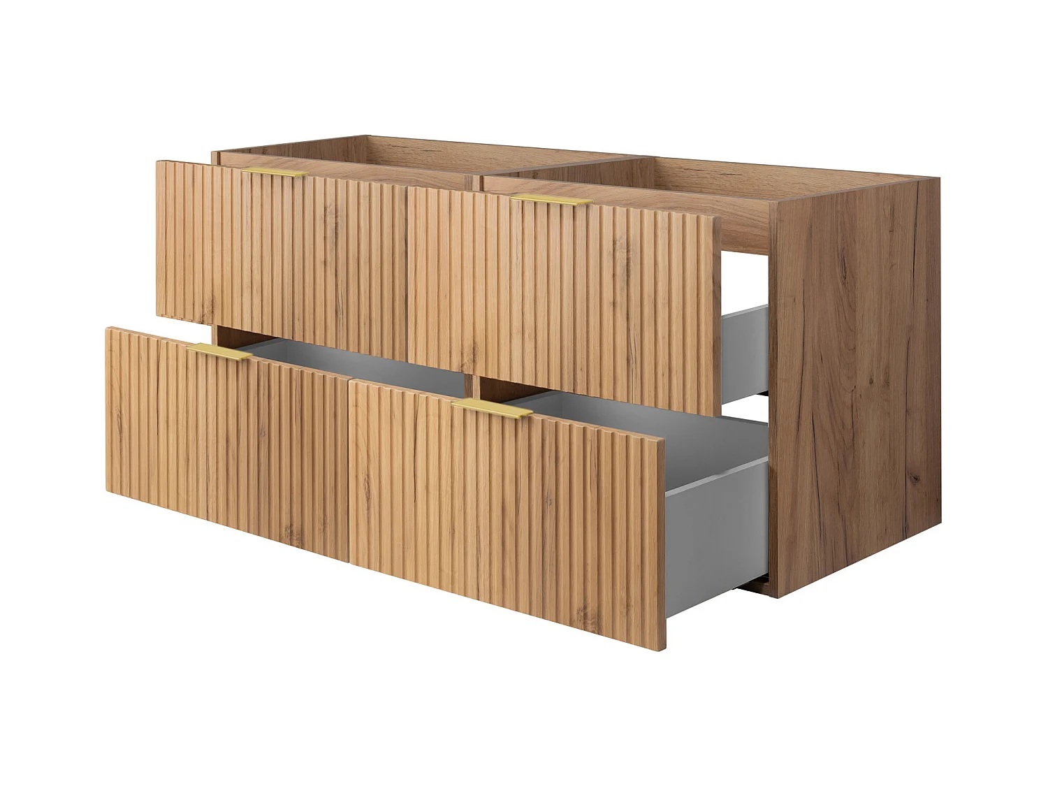 Waschbeckunterschrank, Eiche Craft, 120 (2 x 60) x 57 x 46 cm, Griff Gold, ohne Arbeitsplatte