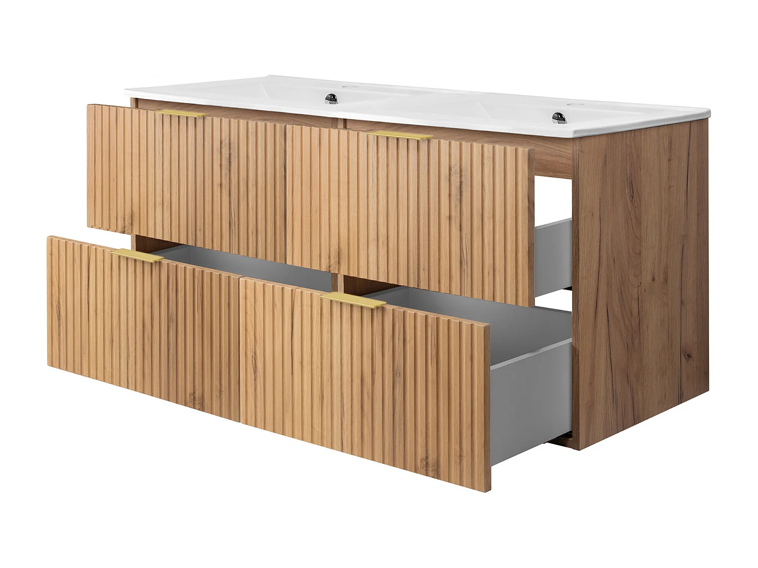 Mobile lavabo, Rovere Craft, 120 (2 x 60) x 57 x 46 cm, maniglia dorata, senza piano