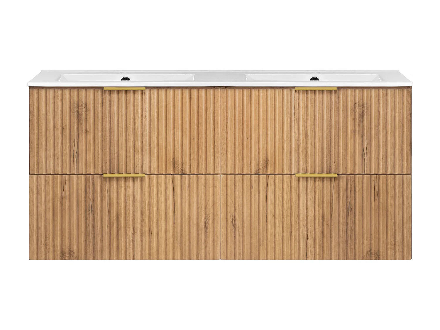 Szafka pod umywalkę, Dąb Craft, 120 (2 x 60) x 57 x 46 cm, uchwyt złoty, bez blatu