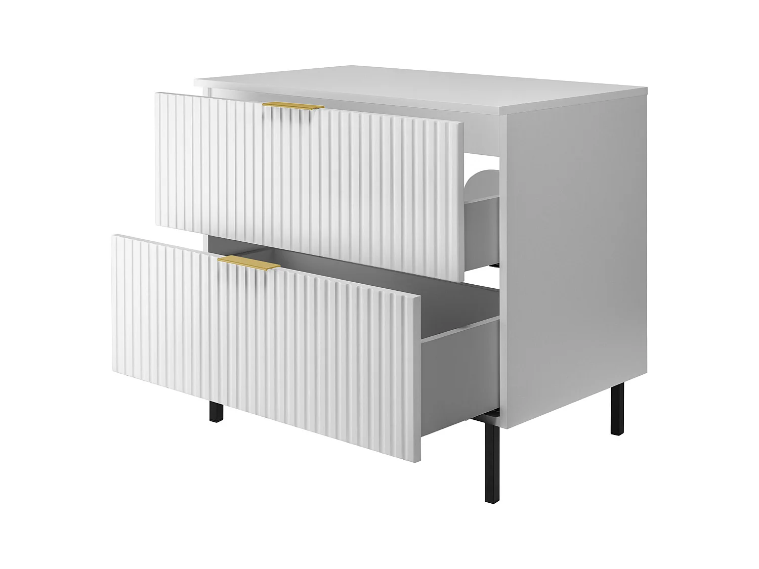 Meuble vasque, Blanc 80 x 77 x 46 cm, poignée dorée, pieds noirs + Plan de travail