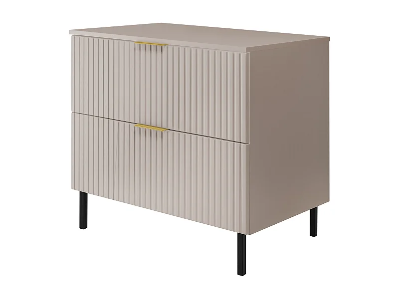 Waschbeckunterschrank, Kaschmir, 80 x 77 x 46 cm, goldener Griff, schwarze Beine + Arbeitsplatte