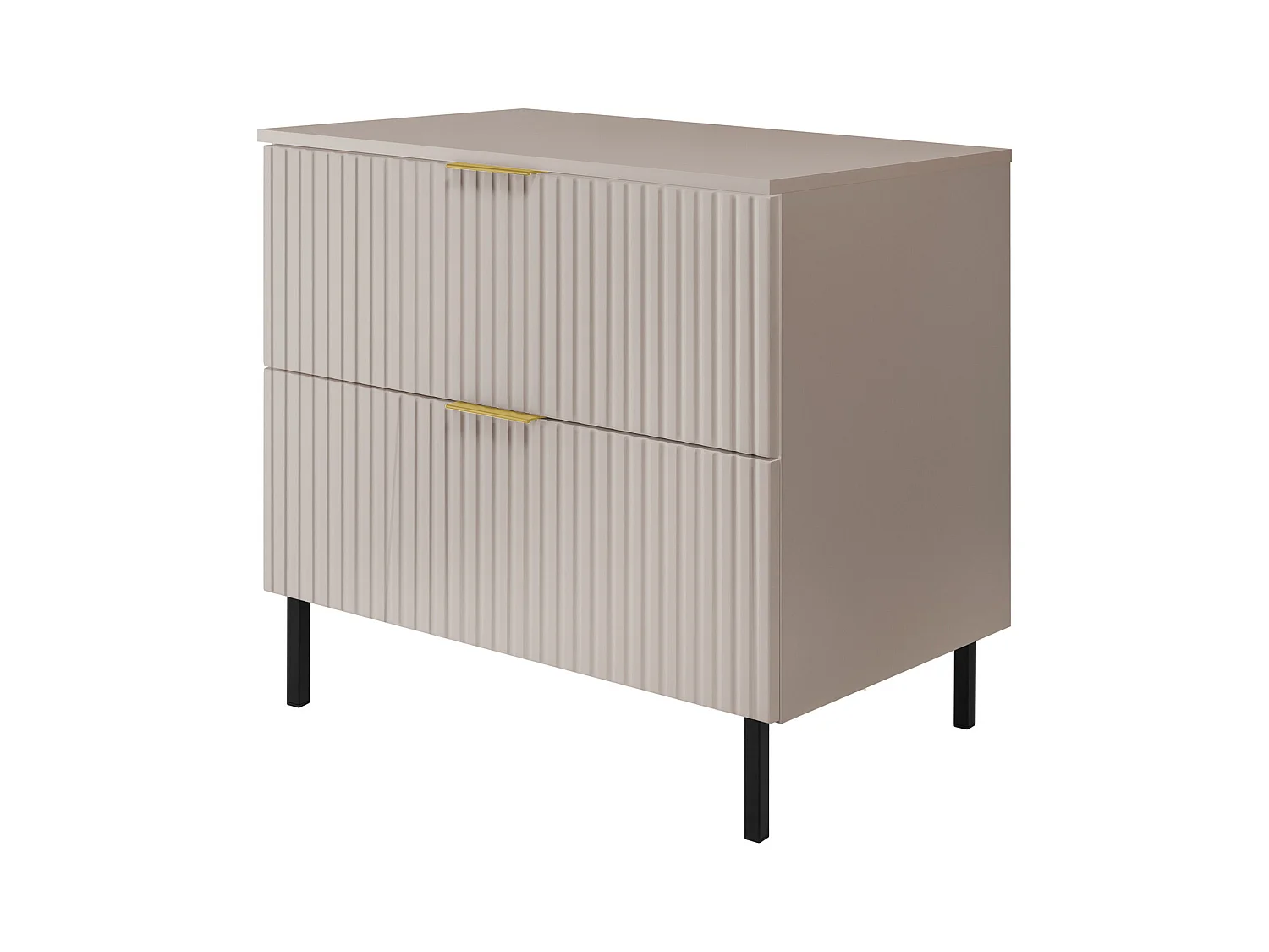 Waschbeckunterschrank, Kaschmir, 80 x 77 x 46 cm, goldener Griff, schwarze Beine + Arbeitsplatte