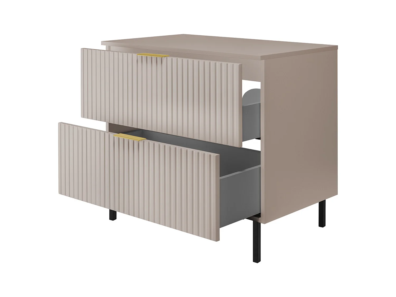 Waschbeckunterschrank, Kaschmir, 80 x 77 x 46 cm, goldener Griff, schwarze Beine + Arbeitsplatte