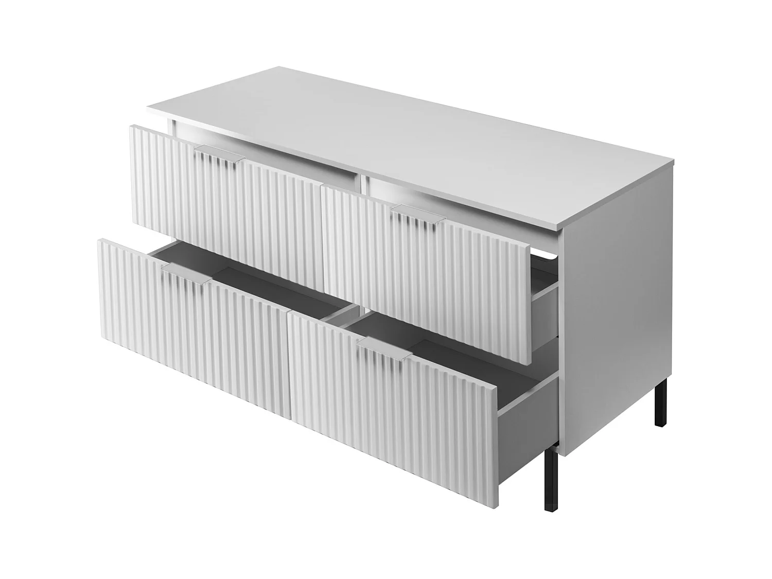 Meuble vasque, Blanc, 120 (2 x 60) x 77 x 46 cm, poignée argentée, pieds noirs + Plan de travail