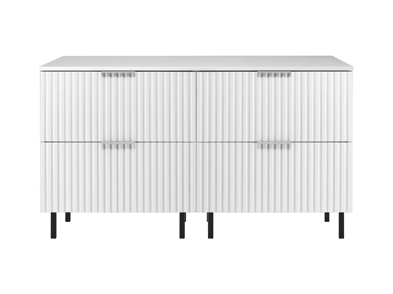 Meuble vasque, Blanc, 120 (2 x 60) x 77 x 46 cm, poignée argentée, pieds noirs + Plan de travail